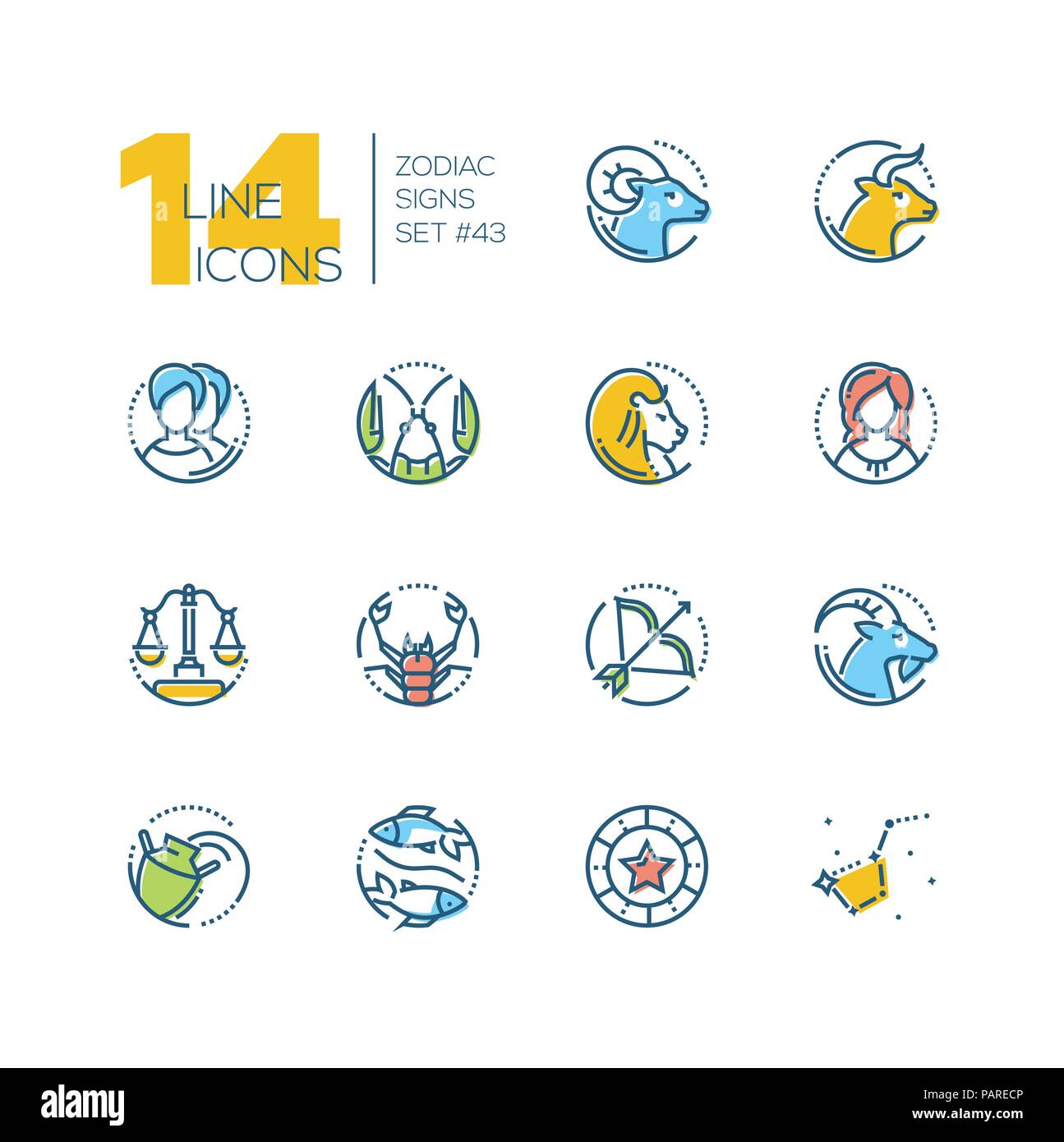 Signes du Zodiaque - ensemble d'icônes colorées de style de conception en ligne Illustration de Vecteur