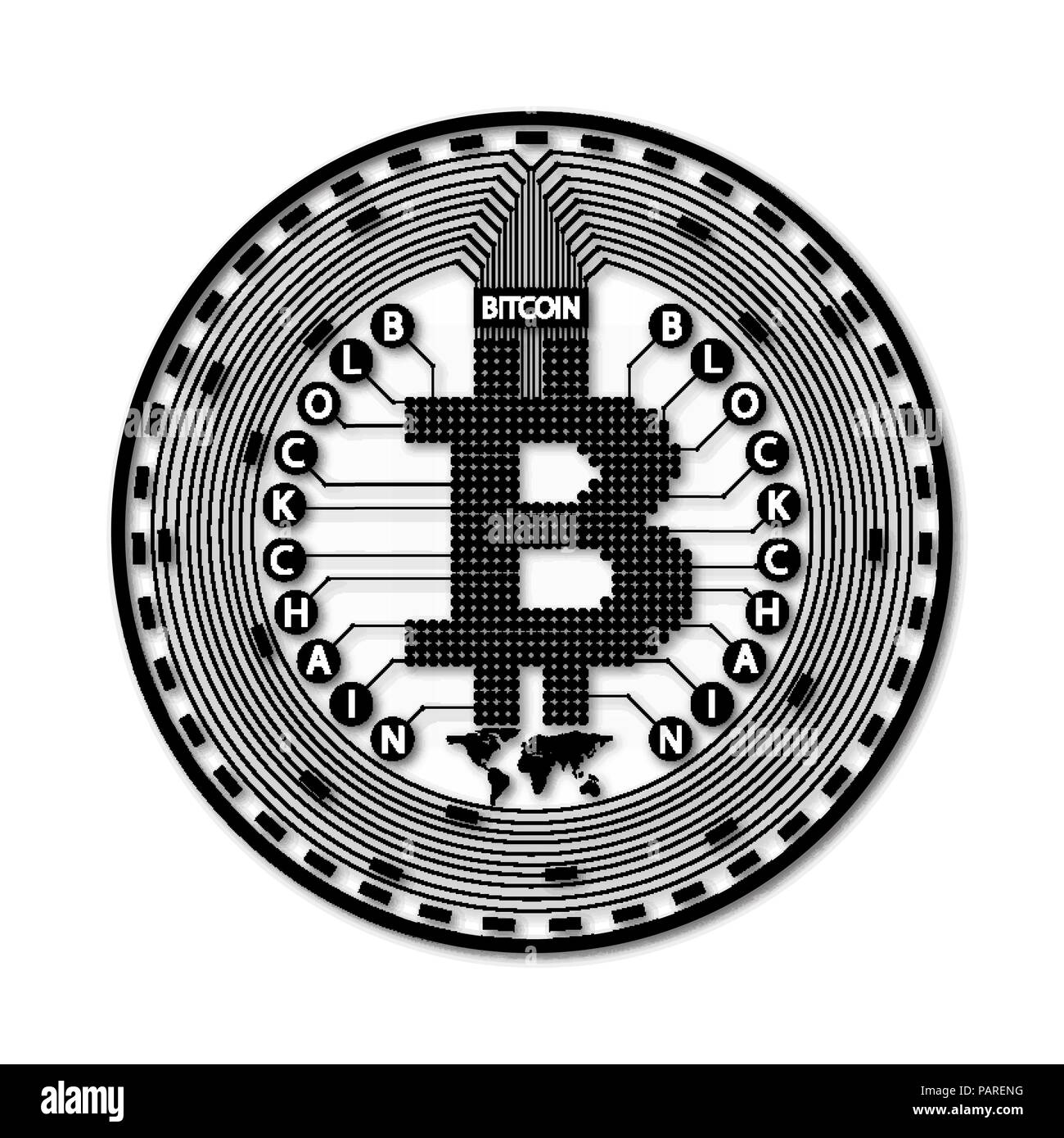 Inscription - blockchain. schéma simple, de symboles noirs sur fond blanc, bitcoin illustration vectorielle de demi-teintes. Illustration de Vecteur