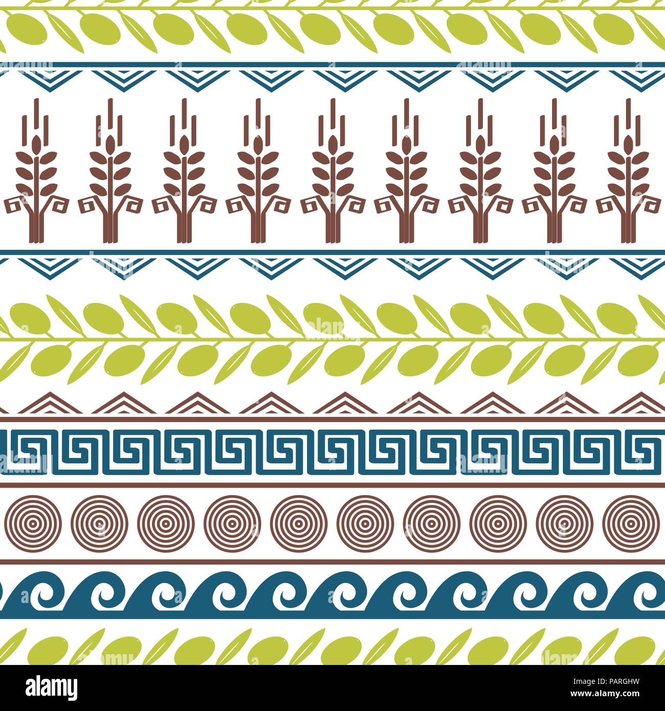 Avec motif transparent mignon les olives, le blé, et les lettres grecques. Illustration de Vecteur