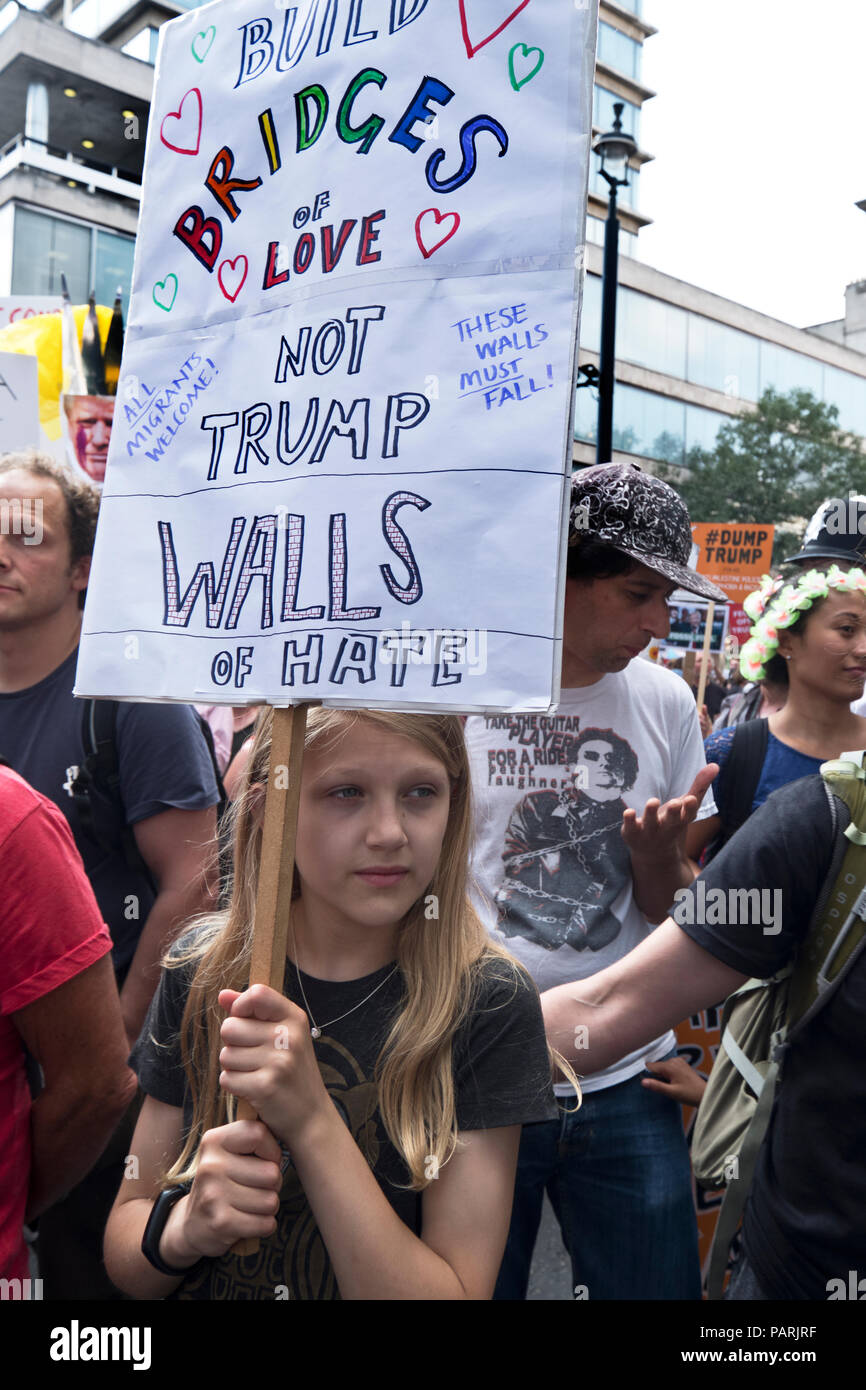Au cours de sa protestation anti Trump visite de London. Centre de Londres le 13 juillet 2018 Banque D'Images