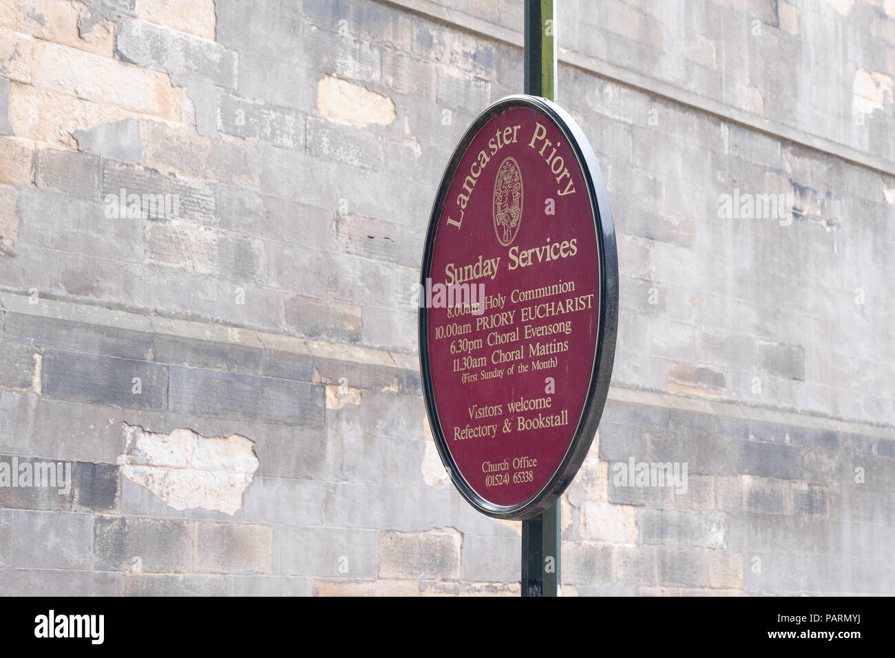 Les plaques de rue et des panneaux d'information dans le Lancashire Ville Ville de Lancaster, UK Banque D'Images