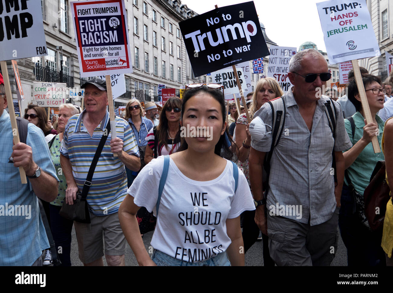 Au cours de sa protestation anti Trump visite de London. Centre de Londres le 13 juillet 2018 Banque D'Images
