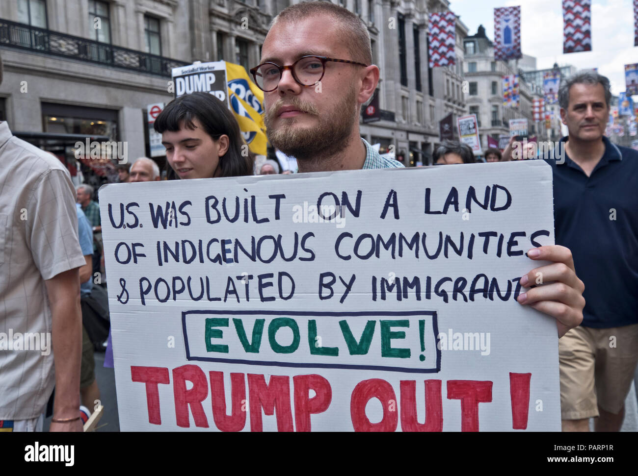 Au cours de sa protestation anti Trump visite de London. Centre de Londres le 13 juillet 2018 Banque D'Images