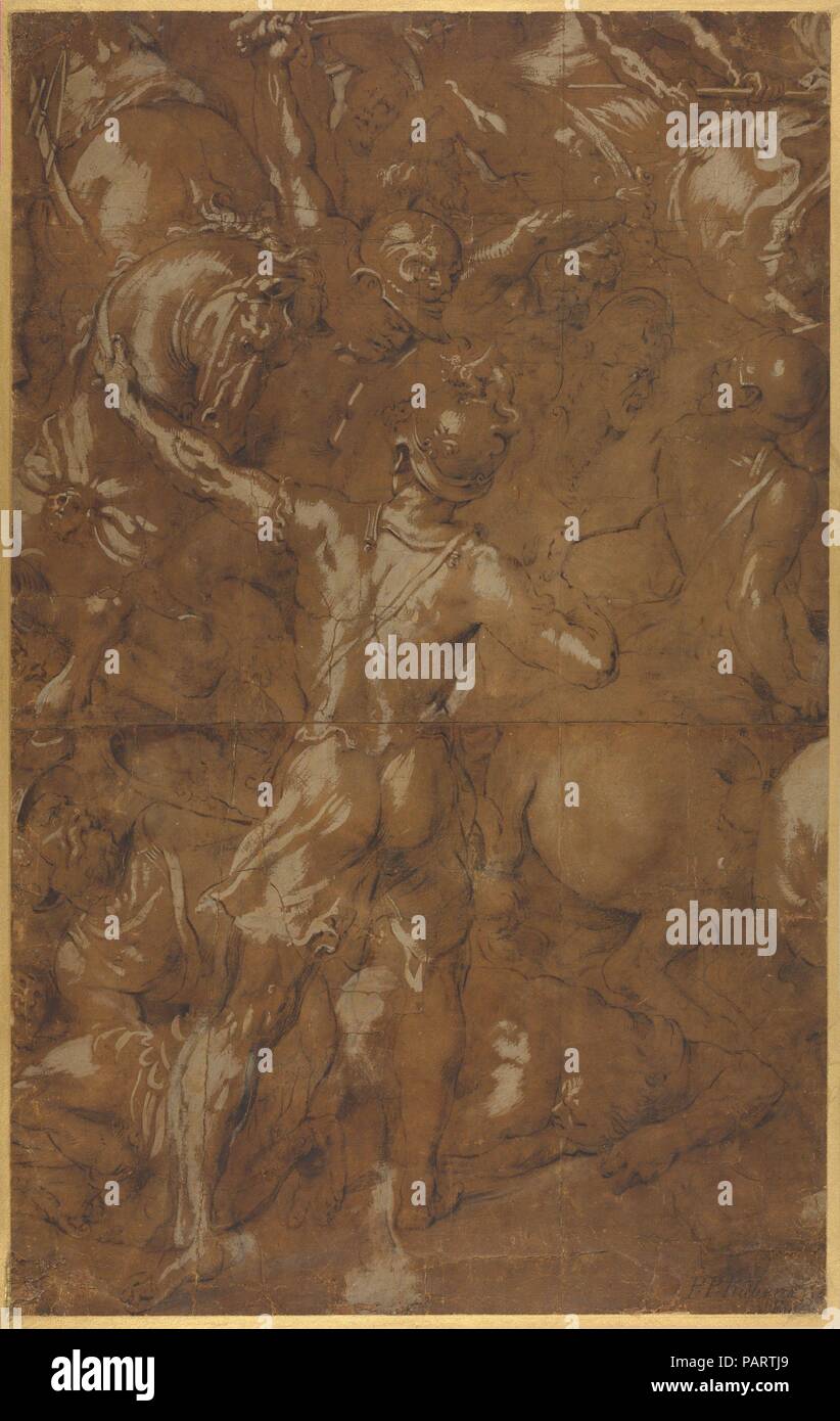 Scène de bataille. Atelier de l'Artiste : Peter Paul Rubens (Siegen, flamand 1577-1640 Anvers). Fiche technique : Dimensions : 23 x 14 5/8 à 7/16. (59,5 x 37,2 cm). Date : n.d.. Musée : Metropolitan Museum of Art, New York, USA. Banque D'Images