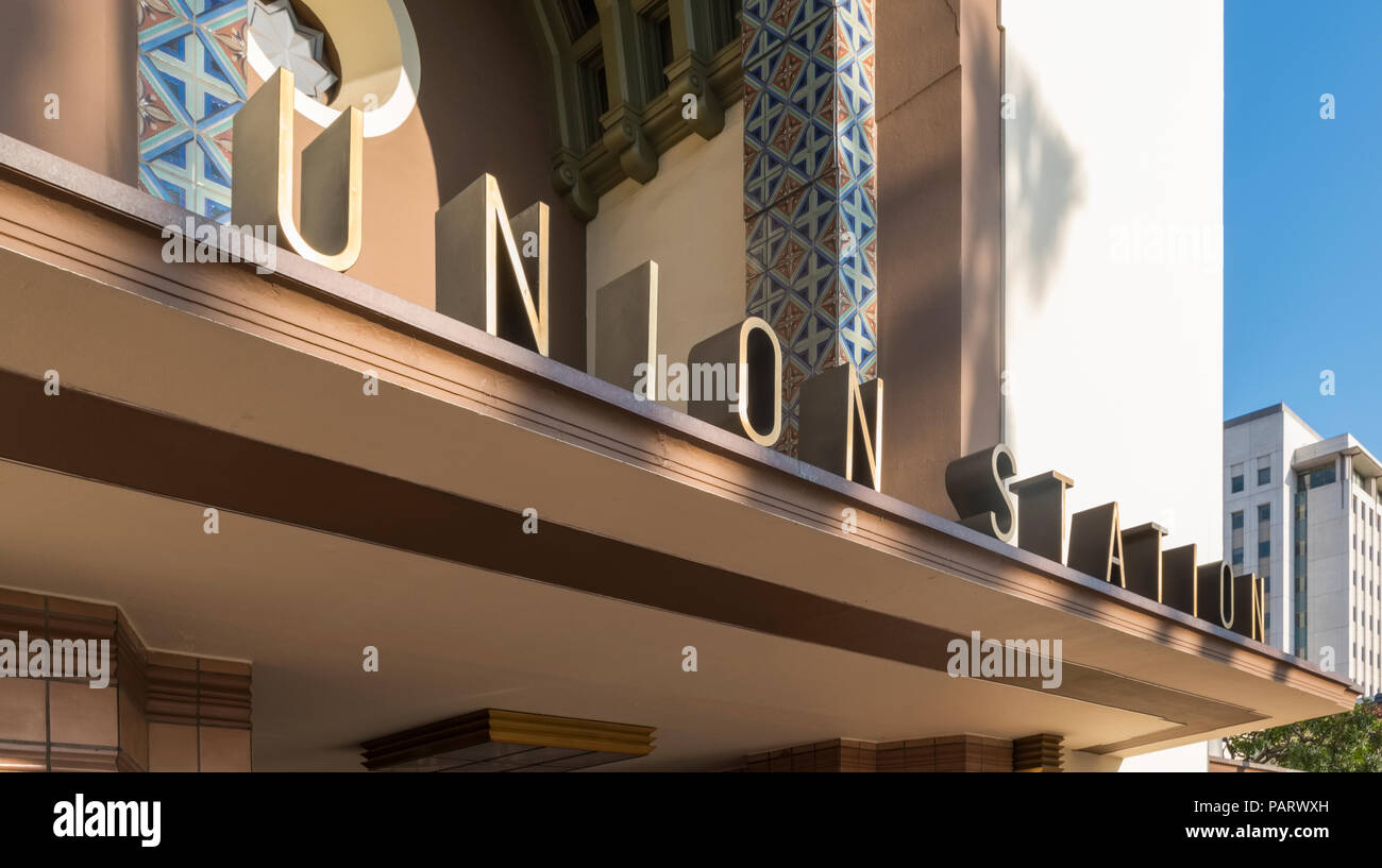 Union Station Los Angeles signe logo, Laus, LA, California, USA Banque D'Images