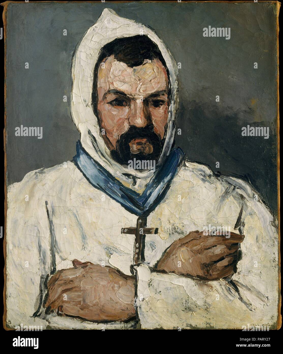 Antoine Dominique Sauveur Aubert (né en 1817), l'oncle de l'artiste, en tant que moine. Artiste : Paul Cézanne (Français, Aix-en-Provence 1839-1906 Aix-en-Provence). Dimensions : 25 5/8 x 21 1/2 in. (65,1 x 54,6 cm). Date : 1866. À l'automne 1866 Cézanne peint neuf portraits de son oncle maternel, Dominique Aubert. Les quarante-neuf ans, huissier se son neveu avec plusieurs séances et a accepté de poser dans divers costumes. Alors qu'il s'affiche ici l'habitude d'un moine dominicain, dans une autre ressemblance (53,140.1) il porte une robe et chapeau de pampilles. Au milieu des années 1860, le jeune Cézanne peinture d'épaisseur Banque D'Images
