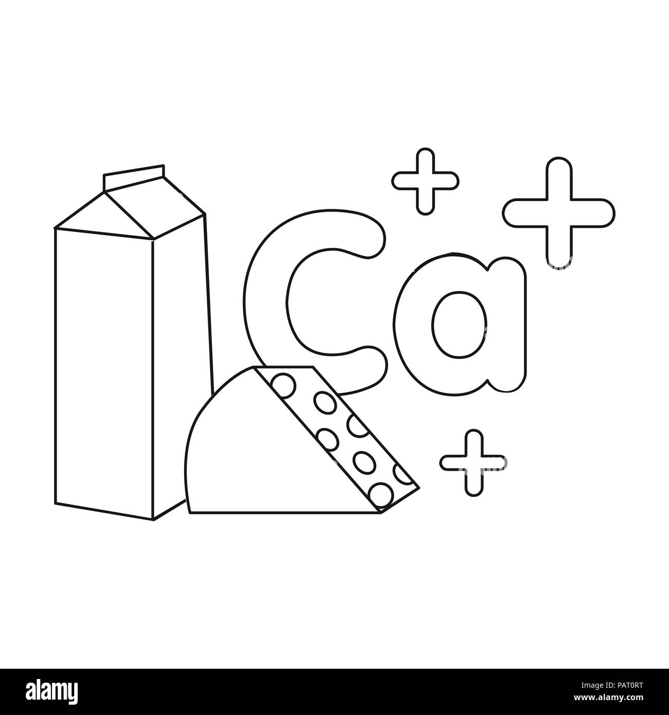 Sources de calcium dans l'icône de style contour isolé sur fond blanc. Illustration vecteur symbole de soins dentaires. Illustration de Vecteur