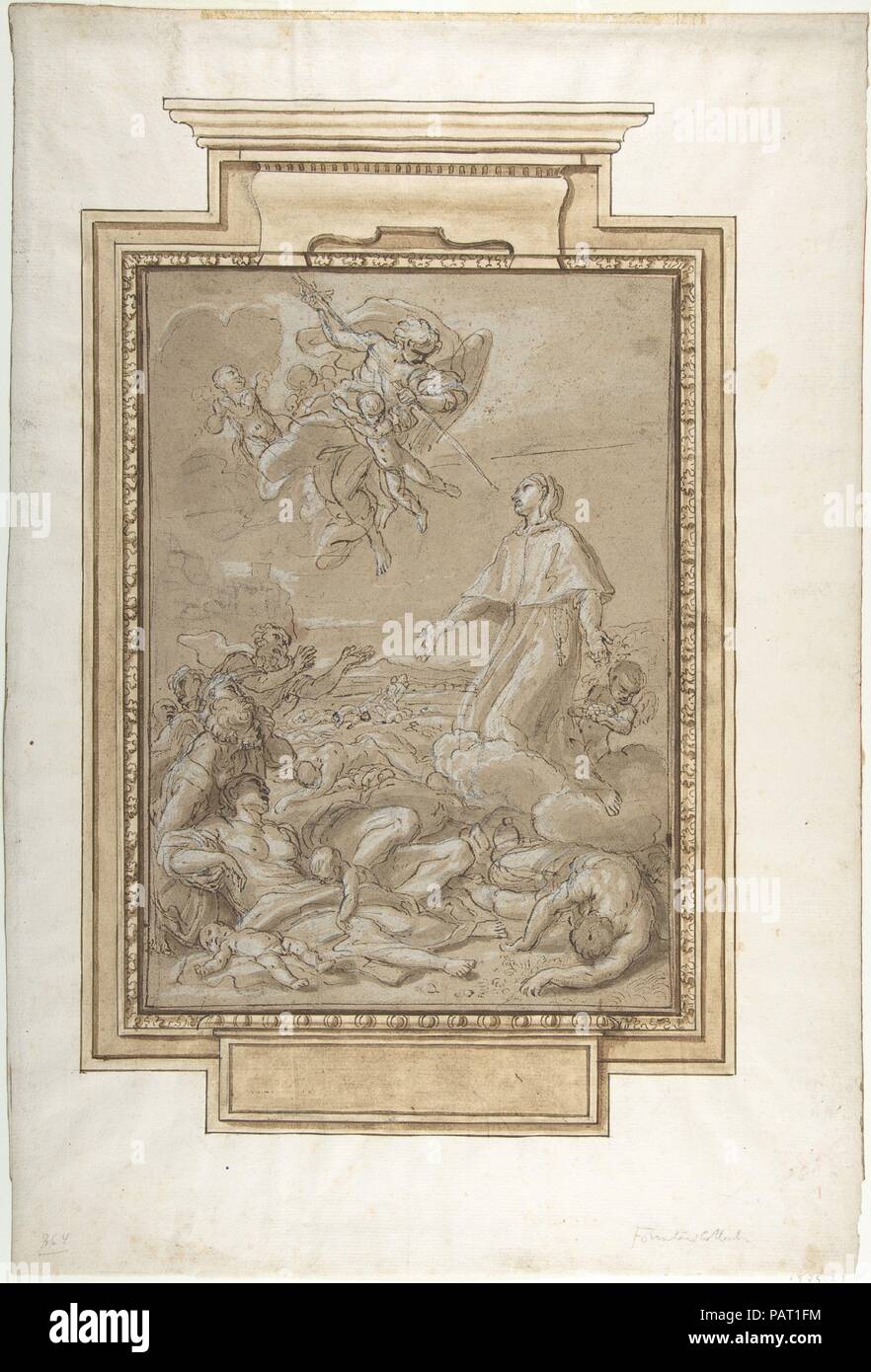 Saint Rosalia intercédant pour les victimes de la peste à Palestrina. Artiste : Carlo Maratti (Italien, Camerano 1625-1713 Rome). Dimensions : 12-1/16 x 8-11/16 in. (30,7 x 22,0 cm). Date : 1625-1713. Ce beau dessin est une étude sur la composition terminée, avec certaines différences, pour une peinture de Saint Rosalia intercéder au nom de l'pestiférés de Palestrina. Maratti a reçu la commission pour cette fête votive de Prince image Maffeo Barberini en 1656 suite à une épidémie de peste. Les travaux initialement suspendu dans la chapelle à côté du palais Barberini à Palestrina, une petite ville près de Rome Banque D'Images