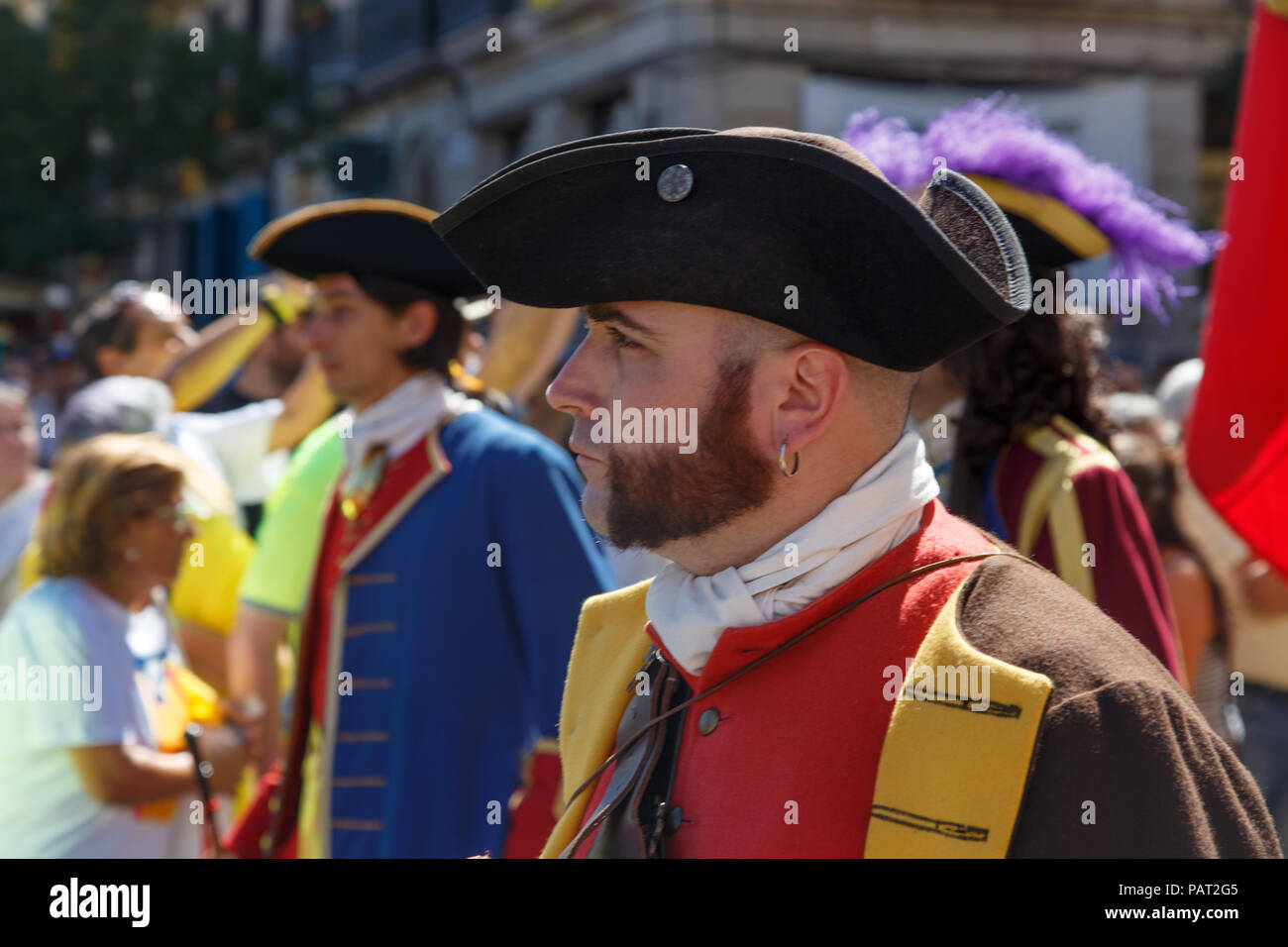 Barcelone, Catalogne, Espagne, le 11 septembre 2017 : démonstration culturel historique de la Catalogne au cours de mobiliser l'appui pour l'indépendance de la Catalogne duri Banque D'Images
