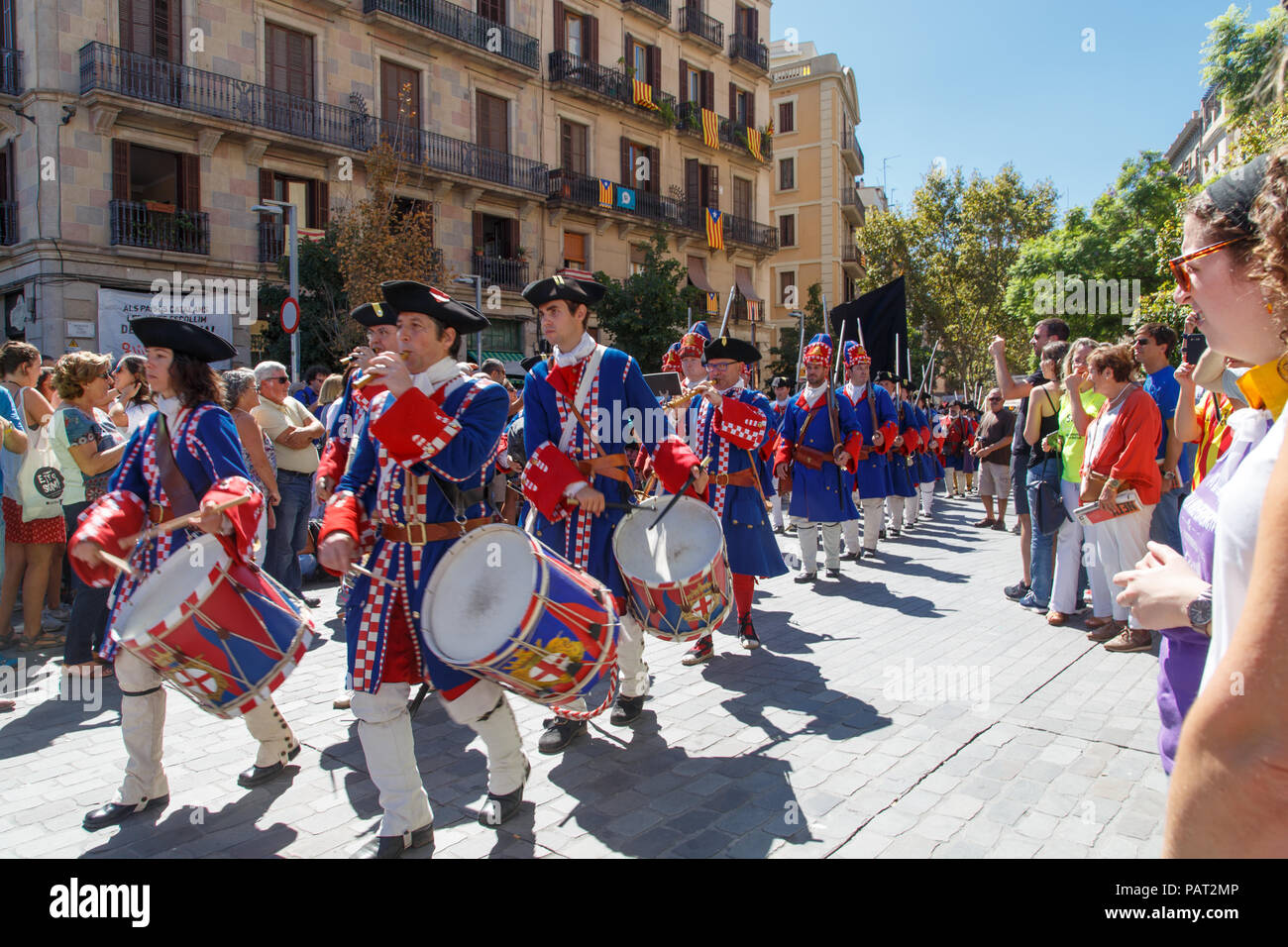 Barcelone, Catalogne, Espagne, le 11 septembre 2017 : démonstration culturel historique de la Catalogne au cours de mobiliser l'appui pour l'indépendance de la Catalogne duri Banque D'Images