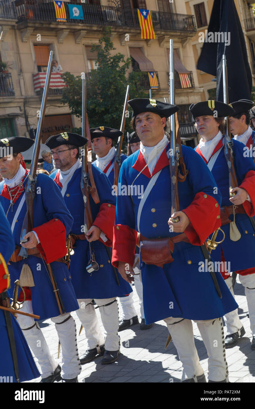 Barcelone, Catalogne, Espagne, le 11 septembre 2017 : démonstration culturel historique de la Catalogne au cours de mobiliser l'appui pour l'indépendance de la Catalogne duri Banque D'Images
