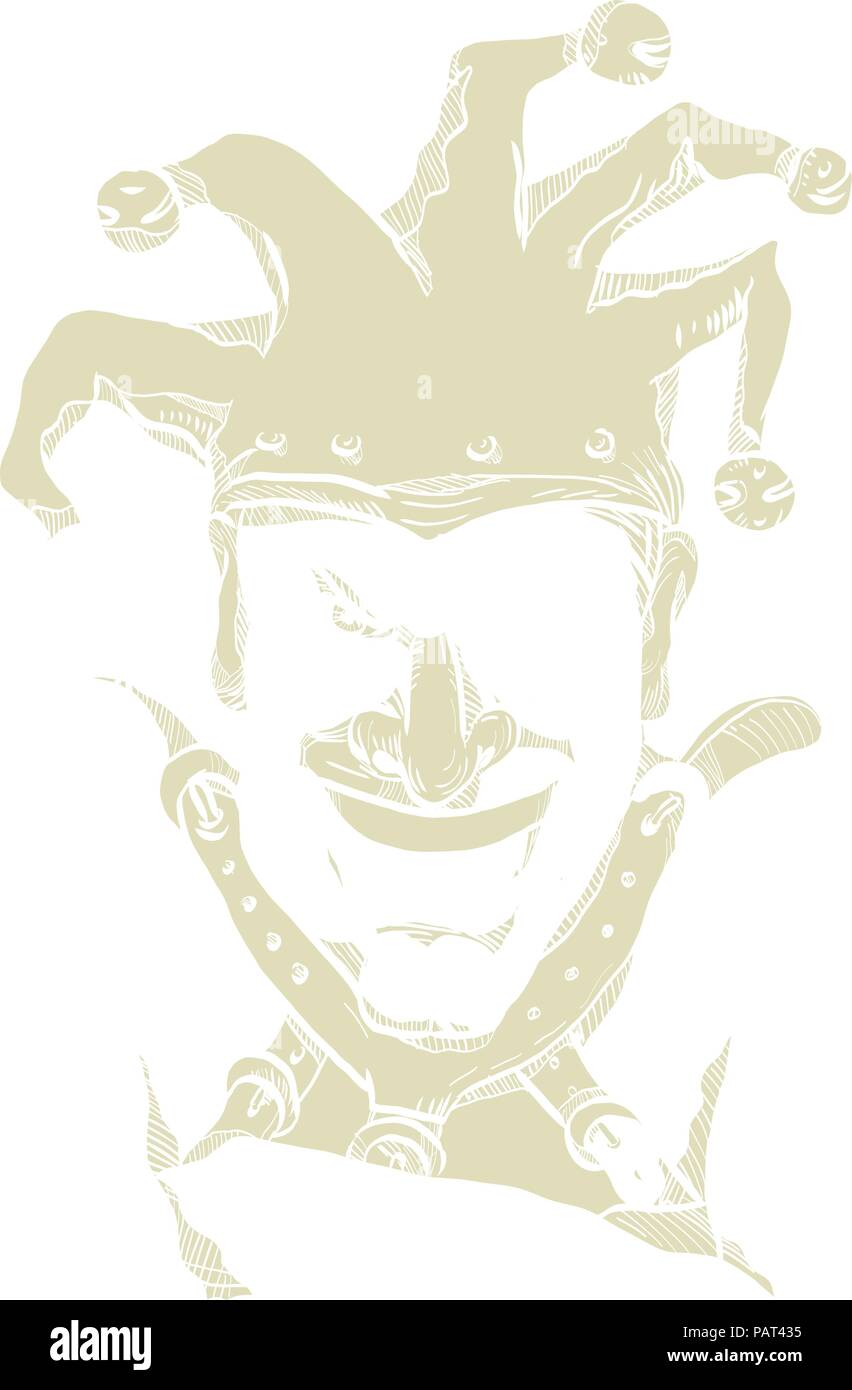 Style croquis dessin illustration d'un fou, fou ou aliéné, arlequin joker professionnel, imbécile ou fou de porter un carcan ou d'un détroit j Illustration de Vecteur