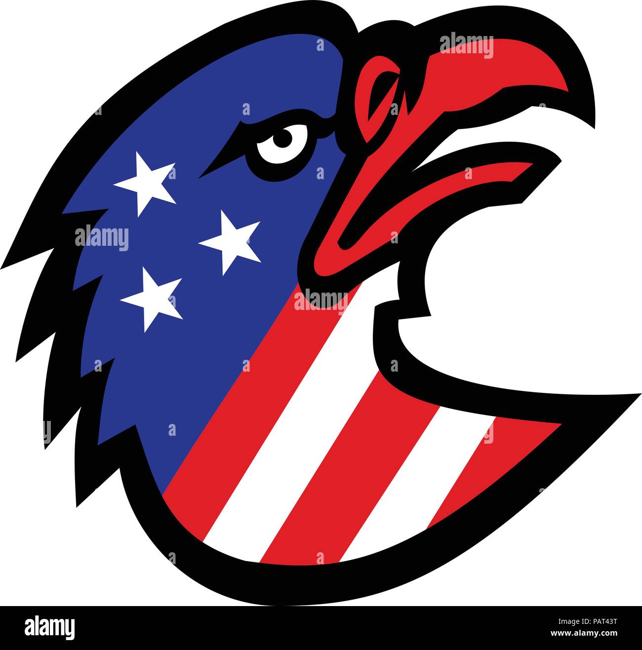 L'icône illustration mascotte de chef d'une aigle à tête avec Star Spangled Banner, stars and stripes drapeau américain à l'intérieur vu de côté jusqu'à la sur j Illustration de Vecteur