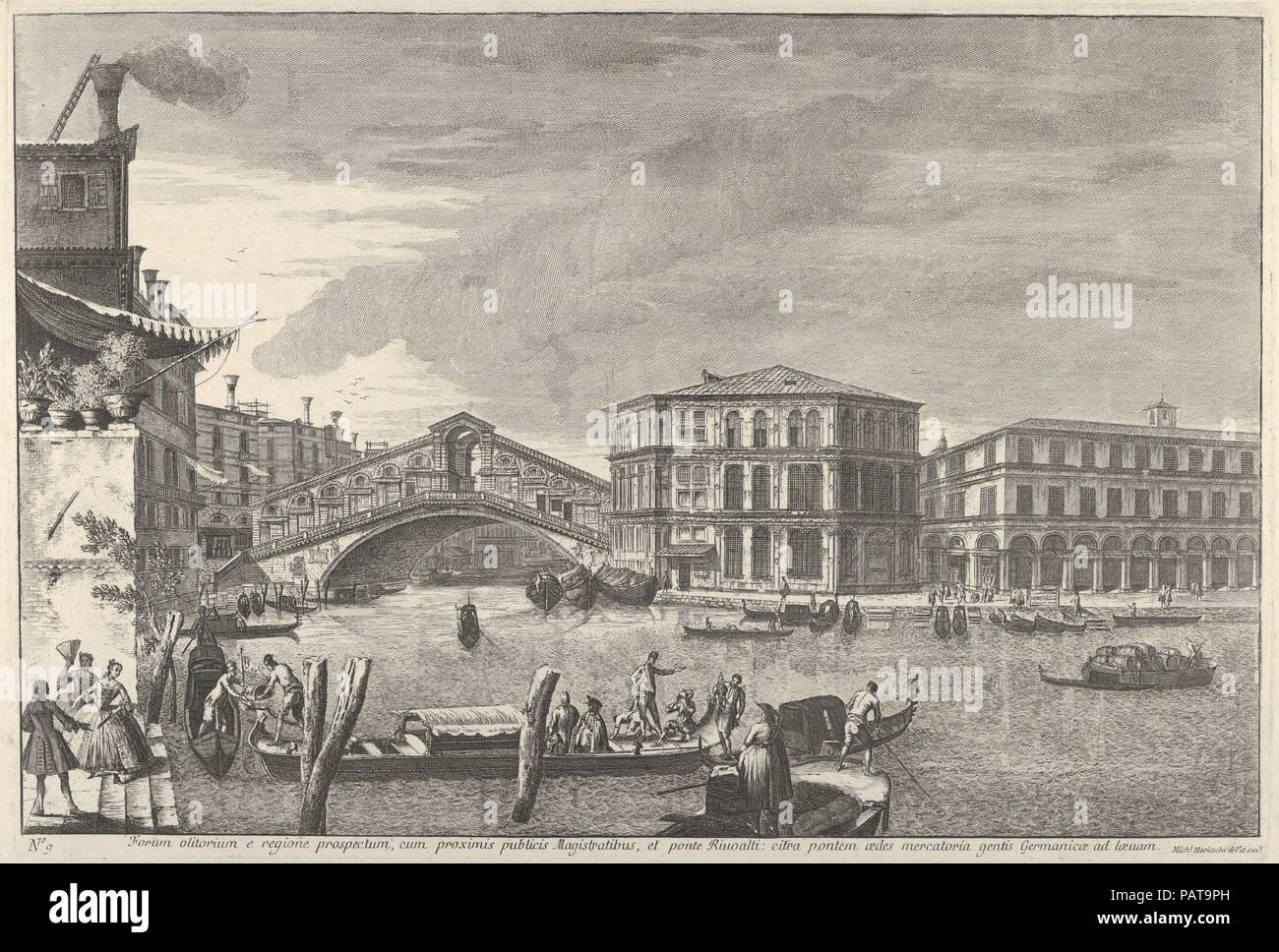 9 : le pont et du marché de la Rialto, Venise, à partir de "Vues de Venise (Magnificentiores Selectioresque Urbis Venetiarum prospectus). Artiste : Michele Marieschi (Italien, Venise Venise 1710-1743). Dimensions : Plateau : 12 1/2 × 18 9/16 in. (31,8 × 47,1 cm) feuille : 17 3/8 x 24 1/2 in. (44,2 × 62,2 cm). Series/portefeuille : "Vues de Venise (Magnificentiores Selectioresque Urbis Venetiarum prospectus). Date : 1741. Musée : Metropolitan Museum of Art, New York, USA. Banque D'Images