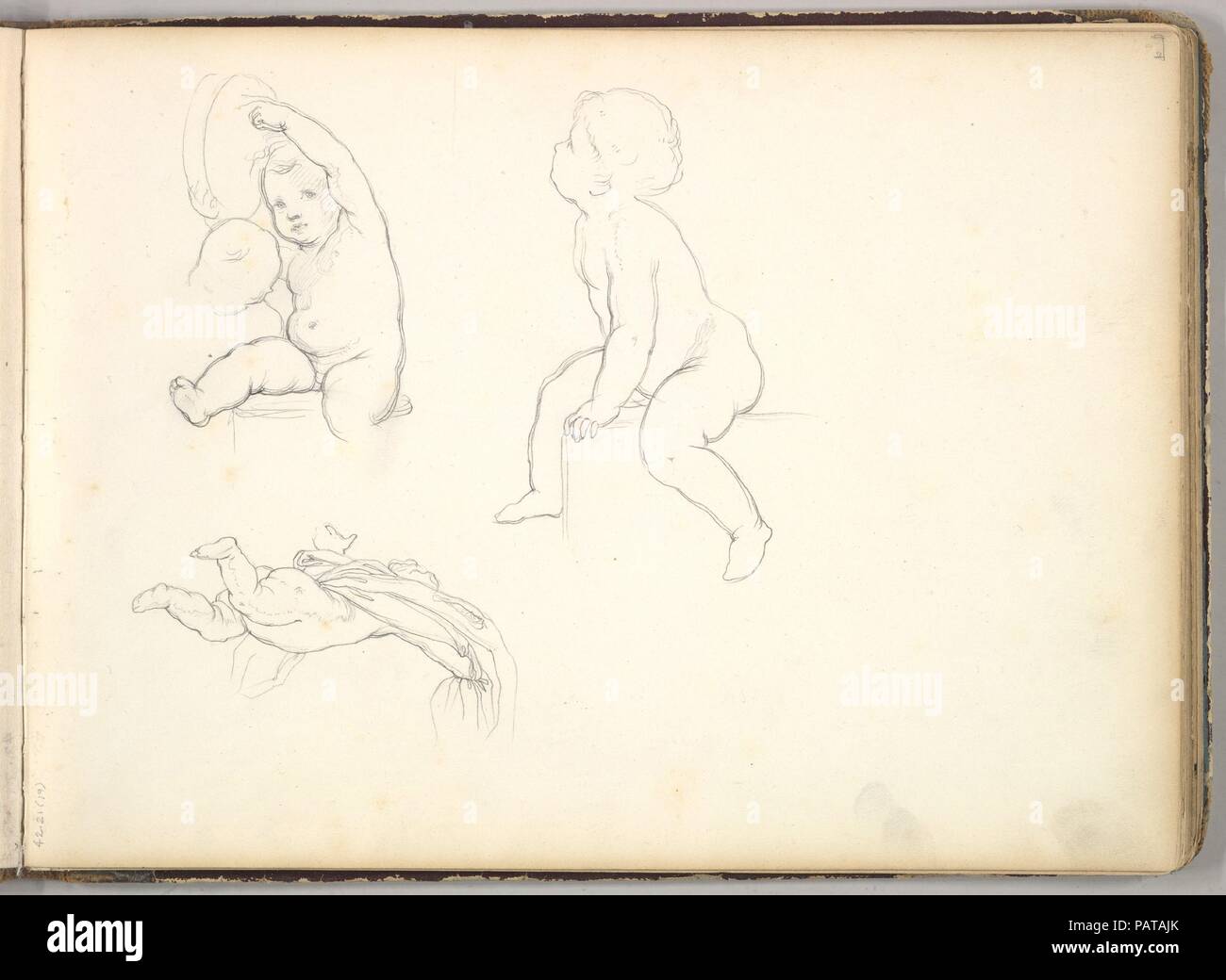 Trois enfants (en carnet de croquis avec des dessins sur vingt-six feuilles). Artiste : Frédéric, Lord Leighton (British, Scarborough 1830-1896 Londres). Fiche Technique Dimensions : (page) : 7 7/8 x 10 7/8 in. (20 x 27,6 cm). Date : ca. 1849. Musée : Metropolitan Museum of Art, New York, USA. Banque D'Images