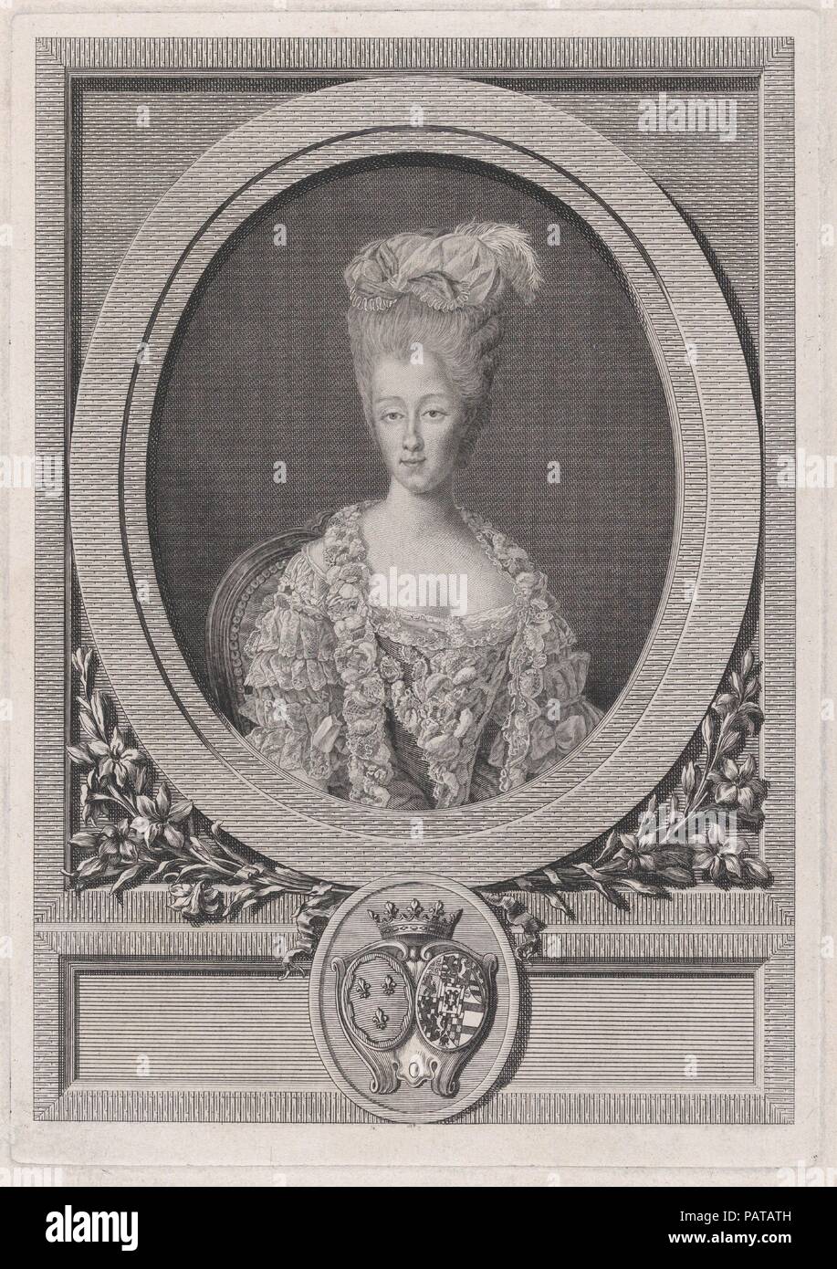 Portrait de Marie-thérèse de Savoie, La Comtesse d'Artois. Artiste : Louis Jacques Cathelin (français, Paris, 1739-1804) ; Après François Hubert Drouais (français, Paris 1727-1775 Paris). Fiche Technique : Dimensions : 17 × 11 5/16 5/16 in. (44 × 28,8 cm) Plaque : 10 7/8 × 7 5/8 in. (27,6 × 19,3 cm). Date : 1777. Musée : Metropolitan Museum of Art, New York, USA. Banque D'Images