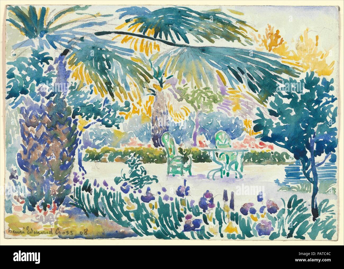 Jardin du peintre à Saint Clair. Artiste : Henri-Edmond Cross (Henri-Edmond Delacroix) (Français, Douai 1856-1910 Saint-Clair). Dimensions : 6 3/4 x 9 1/2 in. (17,1 x 24,1 cm). Date : 1908. Musée : Metropolitan Museum of Art, New York, USA. Banque D'Images