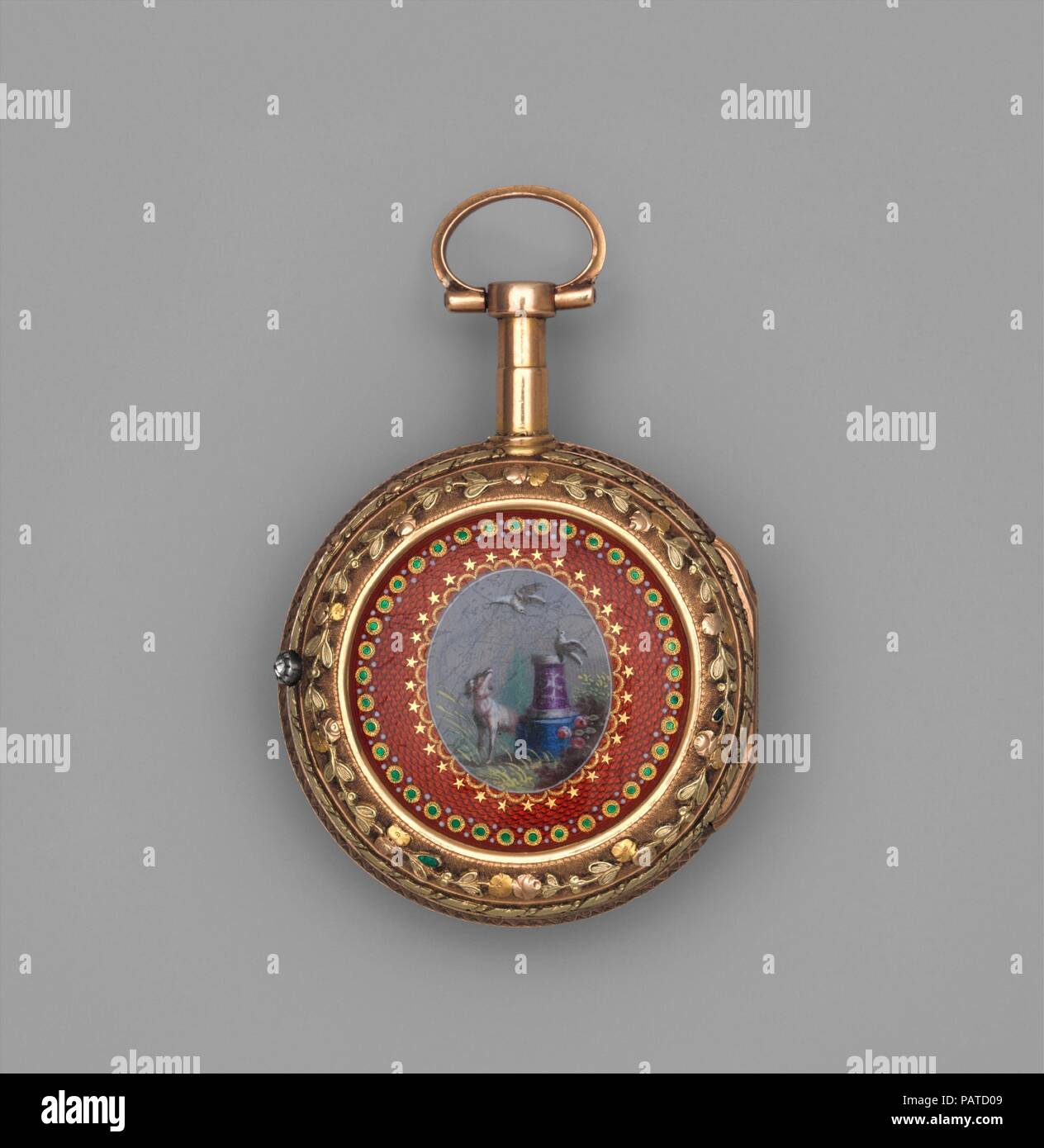 Montre avec calendrier. Genève, Suisse : la culture. Dimensions : Diamètre (cas) : 1 1/2 in. (3,8 cm) ; Diamètre (plaque arrière) : 1 3/16 in. (3 cm). Bouilloire : l'horloger : Cabinet de Bordier Frères (enregistrées 1815-30). Date : ca. 1780-90. Musée : Metropolitan Museum of Art, New York, USA. Banque D'Images