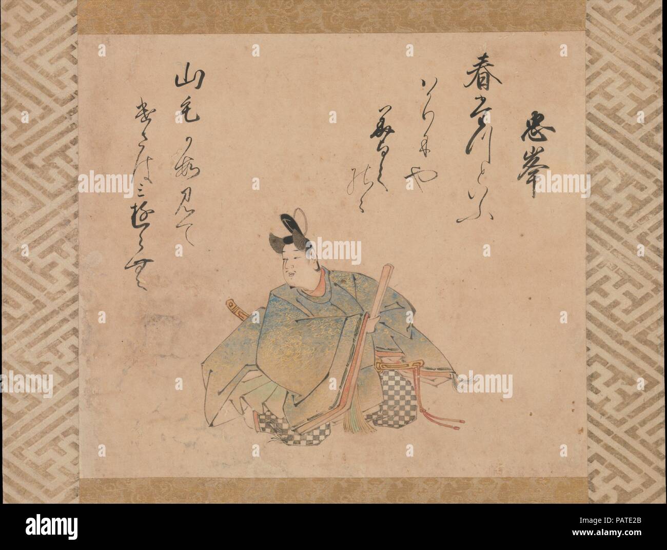 Le poète pas Tadamine Mibu, à partir d'un ensemble de feuilles d'album illustrant la trente-six grands poètes poétique. Artiste : Iwasa Matabei (japonais, 1578-1650). Culture : le Japon. Dimensions : Image : 11 1/4 x 12 3/4 in. (28,6 × 32,4 cm) ; dans l'ensemble avec support de montage : 47 3/4 x 16 5/8 in. (121,3 × 42,2 cm) ; dans l'ensemble avec les boutons : 47 3/4 × 18 3/4 in. (121,3 × 47,6 cm). Date : début du 17e siècle. Pour l'élite japonaise, la poésie était la quintessence de l'expérience littéraire. Idéalisé et profondément admiré, les poètes ont souvent été commémoré dans l'art du portrait. Au début du onzième siècle, Kinto Fujiwara (966-1041) a sélectionné trente-six "immor Banque D'Images