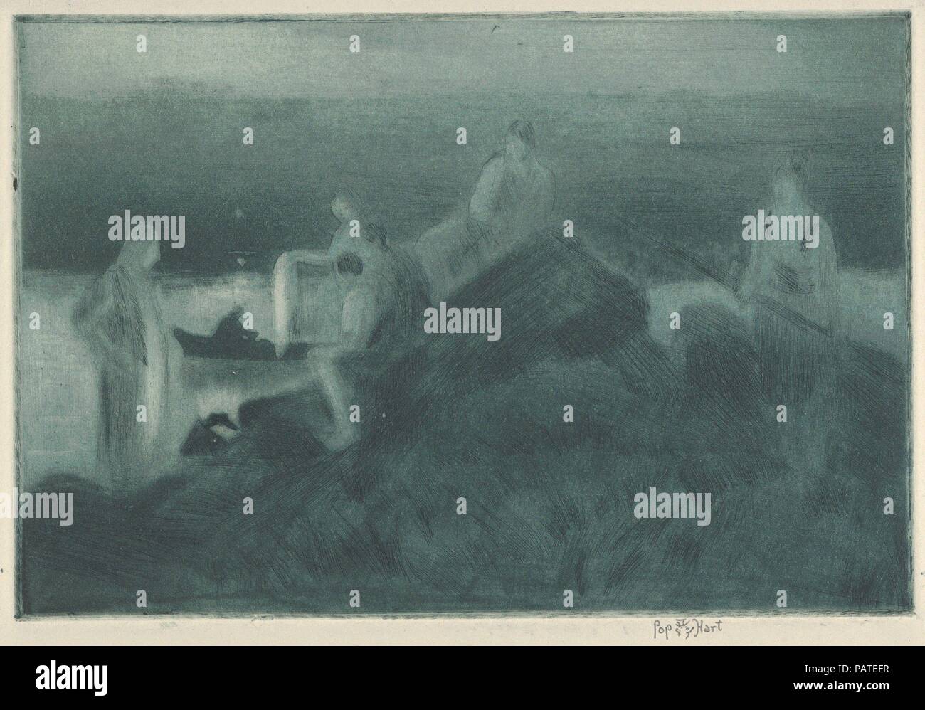 Feu de camp. Artiste : George Overbury Hart 'pop' (américain, Le Caire, New York 1868-1933 New York). Dimensions : Plaque : 6 in. × 8 7/8 in. (15,2 × 22,5 cm) Feuille : 9 1/4 x 12 3/8 in. (23,5 × 31,4 cm). Date : fin du xixe ou début du xxe siècle. Musée : Metropolitan Museum of Art, New York, USA. Banque D'Images