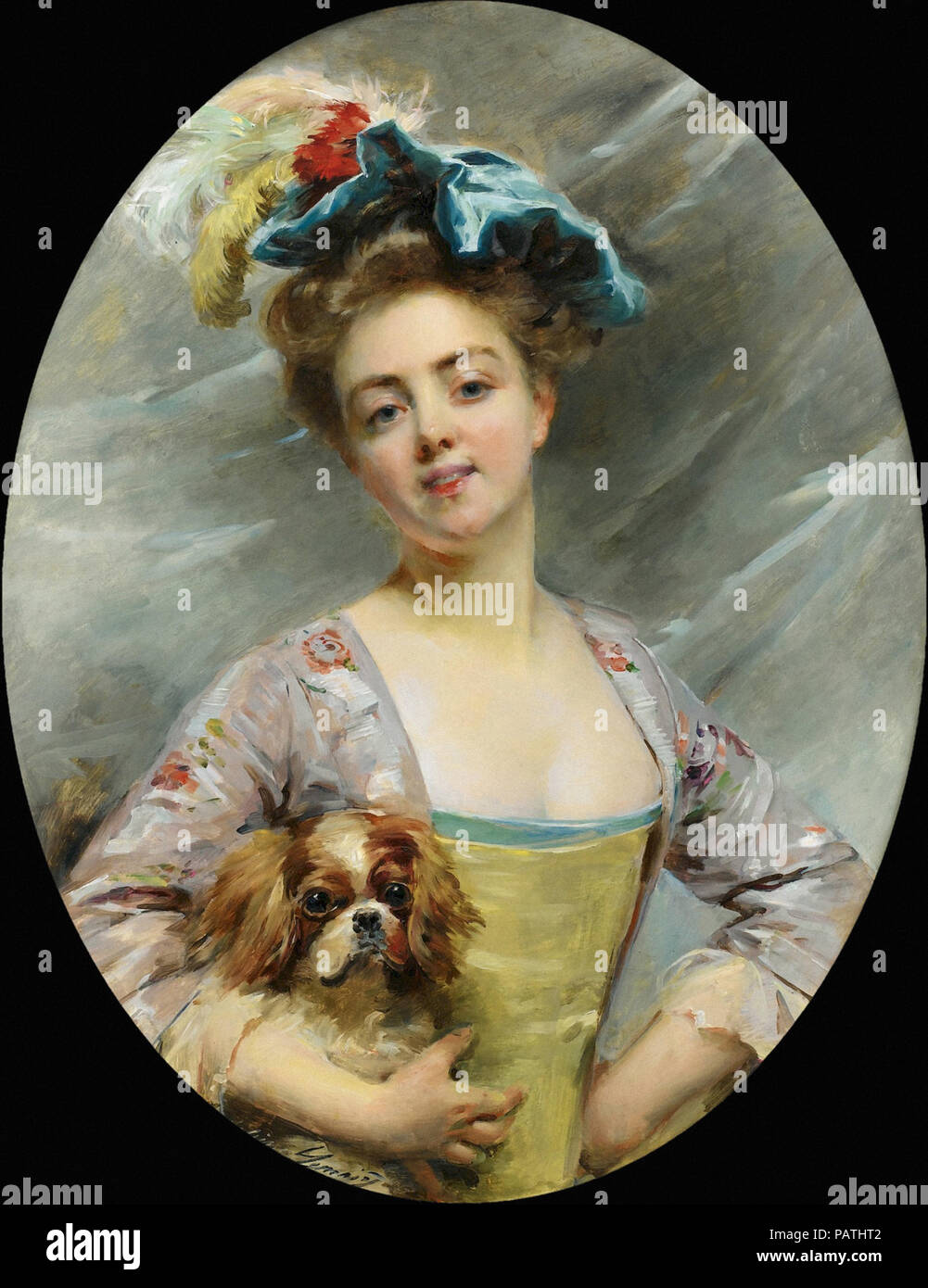 Lemaire-Colle Madeleine - Jeune Femme Au Petit Chien Banque D'Images