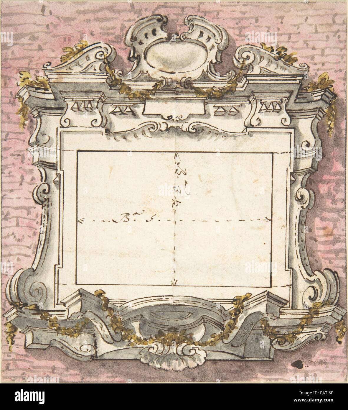 Conception d'un cadre de fenêtre. Artiste : Anonyme, Italien, première moitié du xviiie siècle. Dimensions : 4 x 2-7/8 in. (10,1 x 7,3 cm). Date : le 18e siècle. Musée : Metropolitan Museum of Art, New York, USA. Banque D'Images