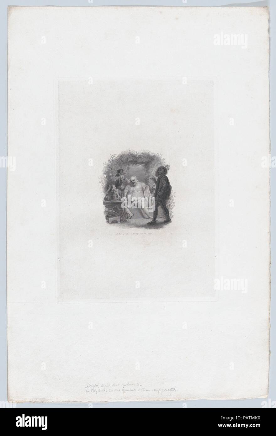 Le Sir Toby Belch et Sir Andrew Aguecheek (Shakespeare, Twelfth Night, Acte 2, scène 3). Artiste : Après Thomas Uwins, britannique (Londres 1782-1857) Staines. Dimensions : Plateau : 9 3/4 × 7 1/16 in. (24,8 × 18 cm) feuille : 17 × 11 1/2 à 3/16. (43,7 × 29,2 cm). Graveur : Henry Chawner Shenton, l'ancien (British, baptisé Winchester 1803-1866 Londres). Editeur : Hurst, Robinson & Co. (Londres) ; Robert Jennings, Londres. Objet : William Shakespeare (British, Stratford-upon-Avon 1564-1616 Stratford-upon-Avon). Date : 1825-1827. Musée : Metropolitan Museum of Art, New York, USA. Banque D'Images