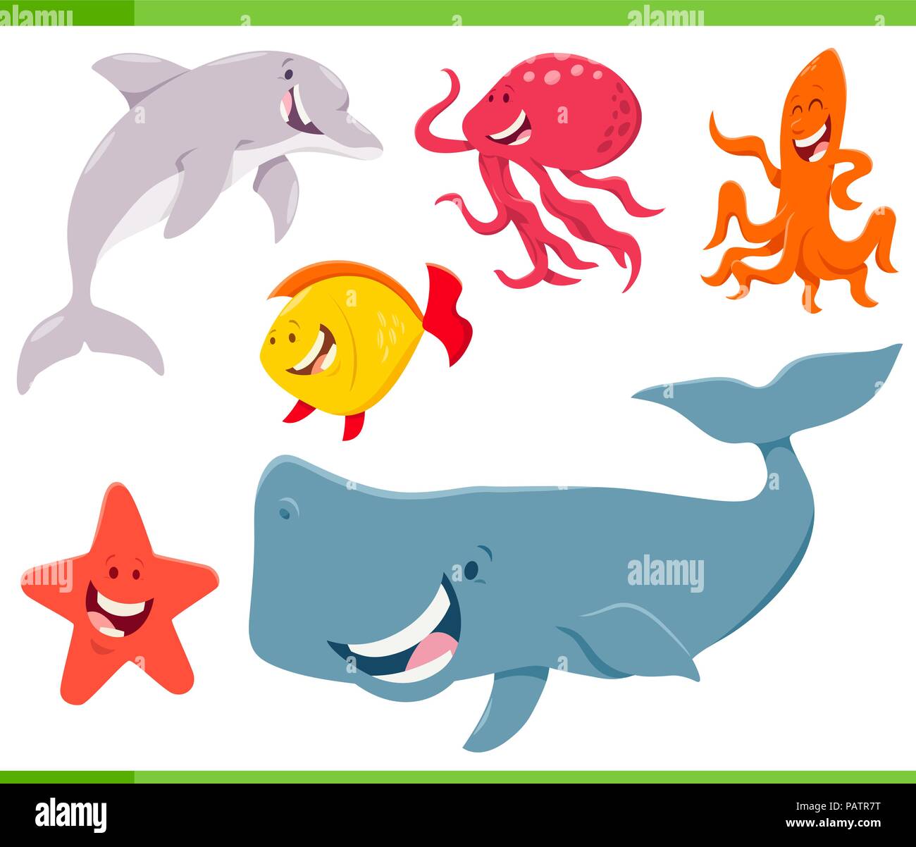 Cartoon Illustration de Funny Animal Sea Life Jeu de caractères Illustration de Vecteur
