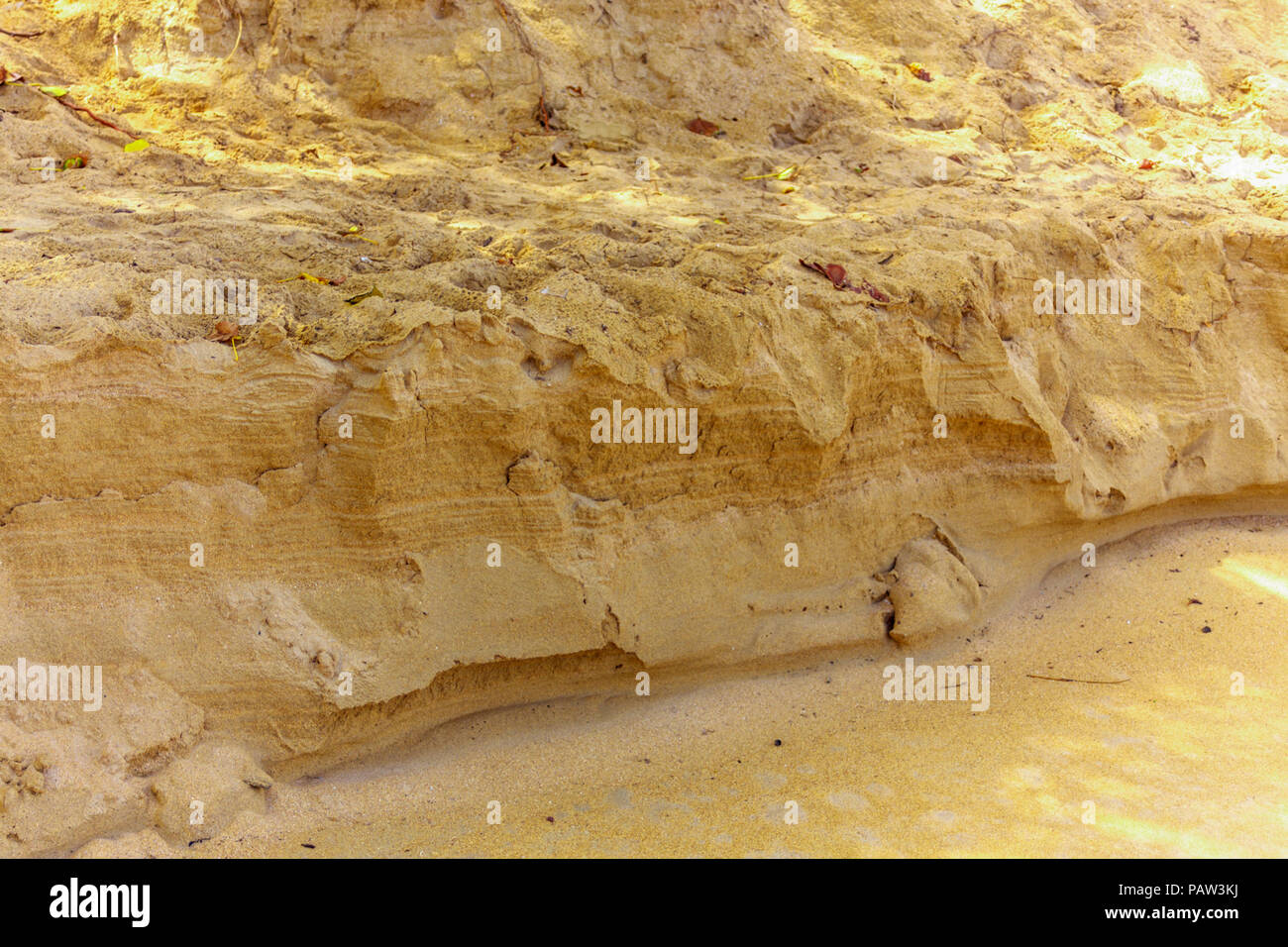 La texture du mur en ruine de sable sur la plage. Banque D'Images