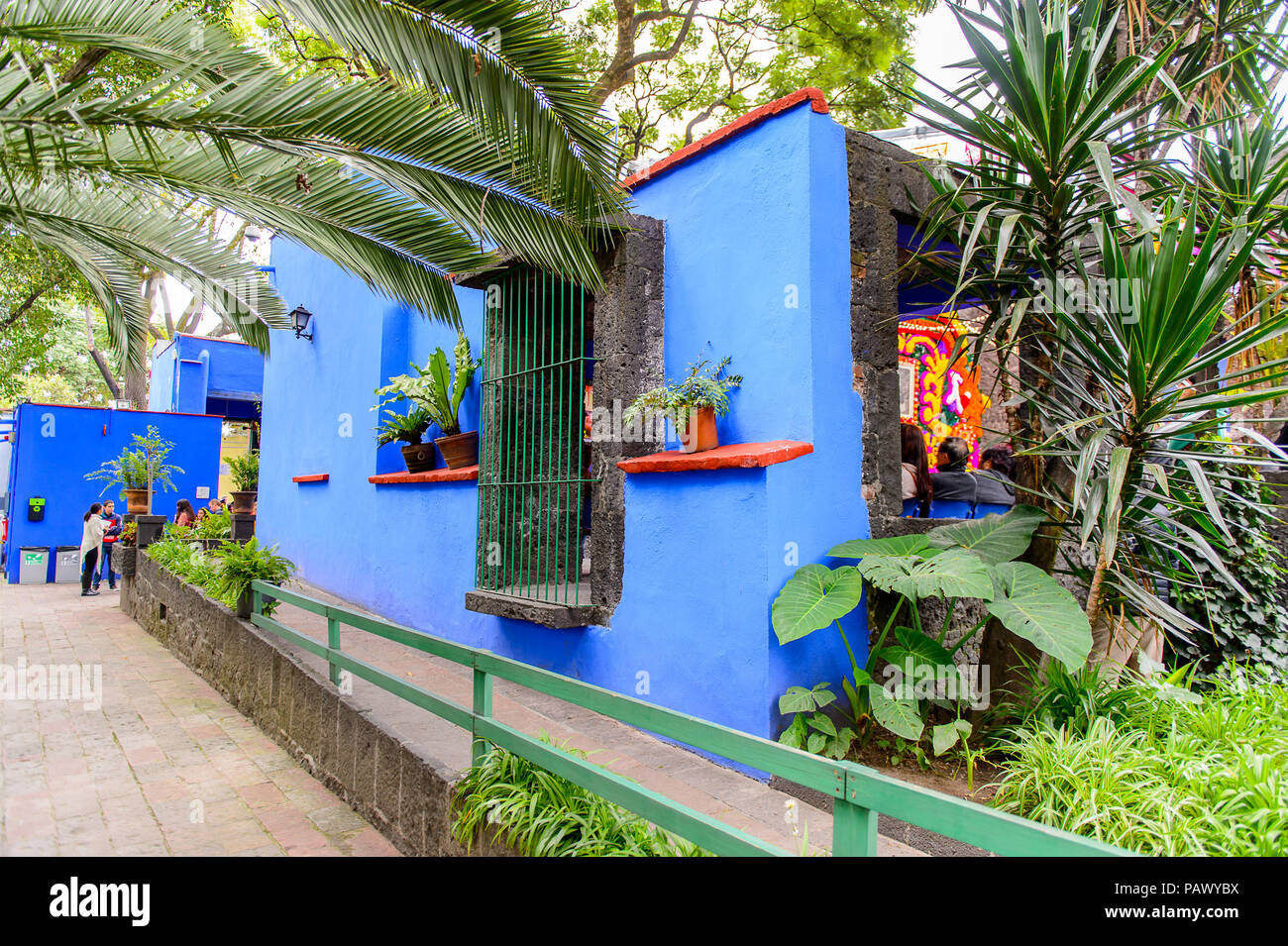 COYOACAN, MEXICO - OCT 28, 2016 : cour intérieure de la Maison Bleue (La Casa Azul), maison historique et musée d'art consacré à la vie et l'œuvre de Mexic Banque D'Images