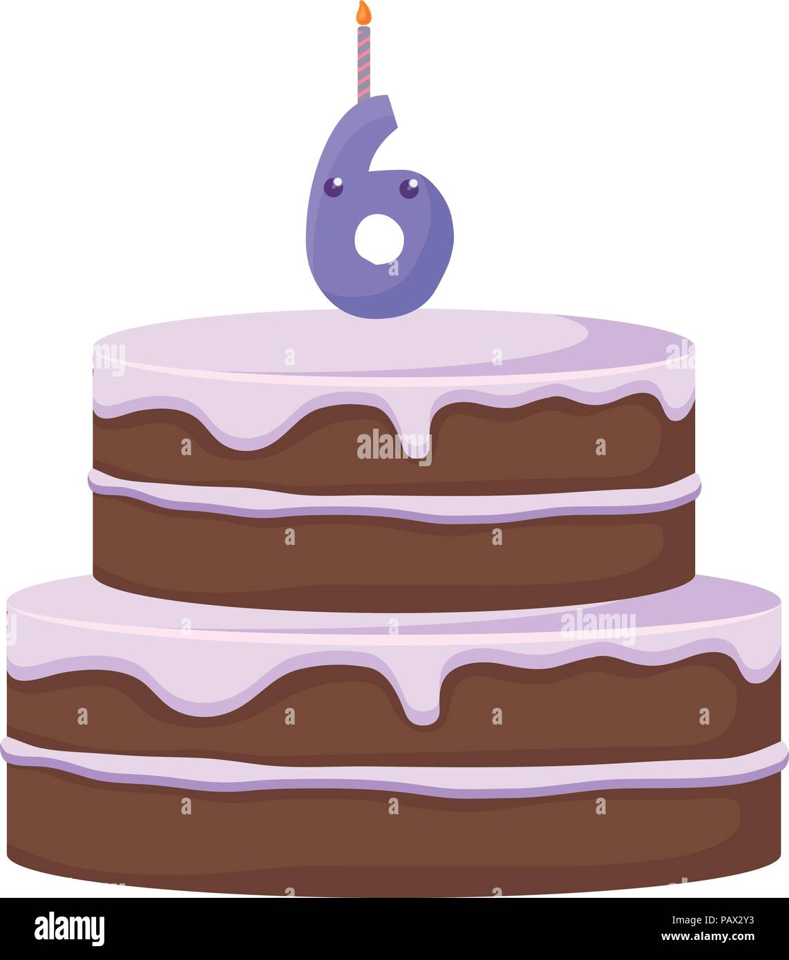 Gâteau d'anniversaire avec bougies numéro six sur fond blanc, vector illustration Illustration de Vecteur