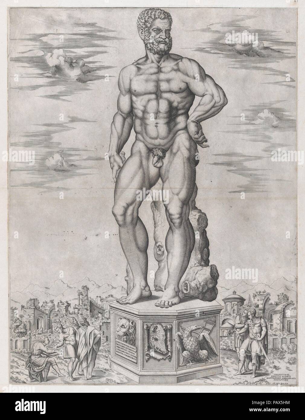 Speculum Romanae Magnificentiae : Hercules colosse à Padoue (L'Ercole di casa Benavides a Padoue). Artiste : Anonyme, Italien, 16e siècle, montre une statue de Bartolomeo Ammanati (Ammannati), Italien (Settignano près de Florence Florence 1511-1592). Fiche technique : Dimensions : 20 x 15 13/16 15/16 in. (52,8 x 40,5 cm). Rapporteur pour avis : Après avoir attribué à l'Italien Cesare (1523-1567), Parme Ferrare. Publié dans : Rome. Editeur : Publié par Antonio Lafreri (Français, Orgelet, Franche-Comté, ca. Rome 1512-1577). Date : 1553. Cette impression vient de la copie du musée du Speculum Romanae Magnificentiae Banque D'Images