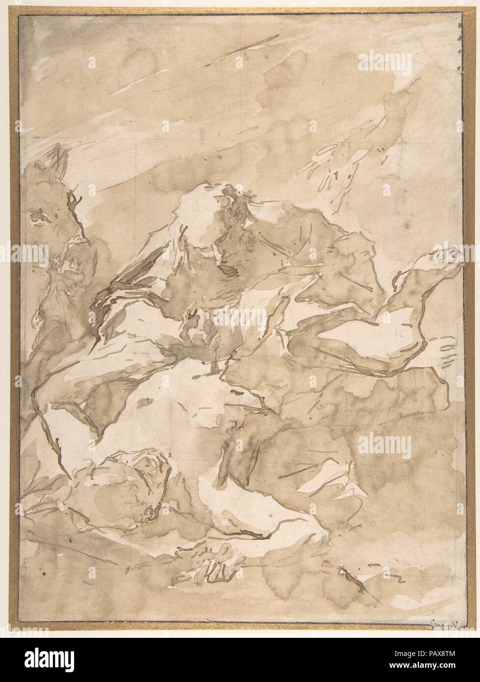 Le Bon Samaritain. Artiste : Giovanni Antonio Guardi (Italien, Vienne 1699-1766 Venise). Dimensions : 13 x 9 7/16 7/8in. (34,2 x 25,1cm). Date : 1699-1766. Musée : Metropolitan Museum of Art, New York, USA. Banque D'Images