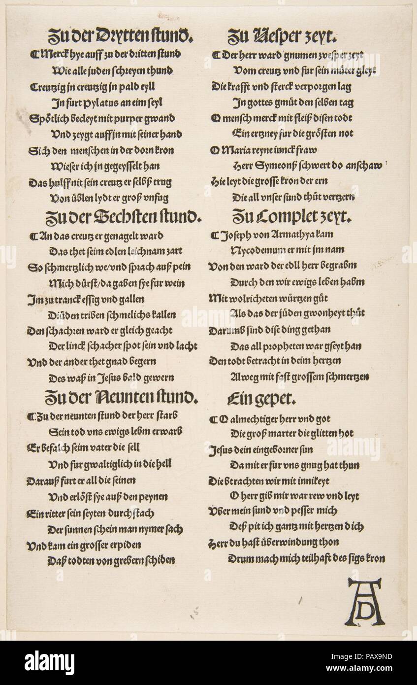 Le Christ en Croix avec Marie et Saint John (deuxième feuille de deux). Artiste : Albrecht Dürer (Nuremberg, Allemagne Nuremberg 1471-1528). Fiche technique : Dimensions : 10 x 6 3/8 in. (25,4 x 16,2 cm) Plaque : 8 1/2 x 5 2/13 in. (21,6 x 14,4 cm). Date : 1510. Musée : Metropolitan Museum of Art, New York, USA. Banque D'Images