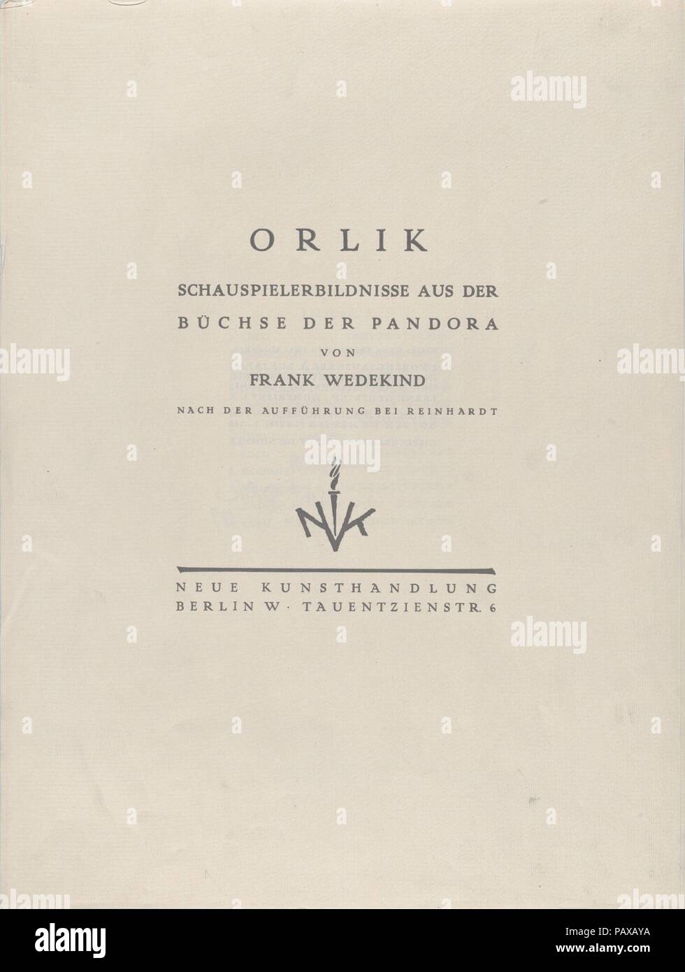 Page de titre et l'index pour les portraits de la "boîte de Pandore" de  Frank Wedekind. Artiste : Emil Orlik (Prague, Berlin 1870-1932  austro-hongrois). Fiche technique : Dimensions (fermé) : 15 11/16