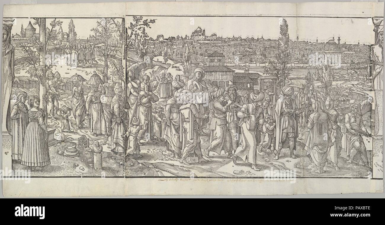 Célébration d'une excision de la frise Ces Mœurs et fachons de faire de Turcz (coutumes et modes des Turcs). Artiste : Pieter Coecke van Aelst après (1502-1550, Russisch Aelst Bruxelles). Fiche Technique : Dimensions : 14 × 27 1/2 in. (35,5 × 69,9 cm). Publié dans : Anvers. Editeur : Mayken Verhulst, Russisch (1518-1593/96). Date : 1553. Musée : Metropolitan Museum of Art, New York, USA. Banque D'Images