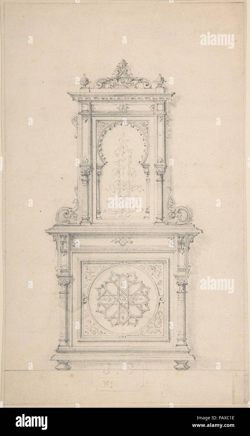 Conception pour un cabinet en style mauresque. Artiste : Anonymous, le français, 19e siècle. Designer : Conçu par J. S. (Français, 1850-1900). Dimensions : 10 5/8 x 6 7/16 in. (27 x 16,4 cm). Date : du 19e siècle. Musée : Metropolitan Museum of Art, New York, USA. Banque D'Images