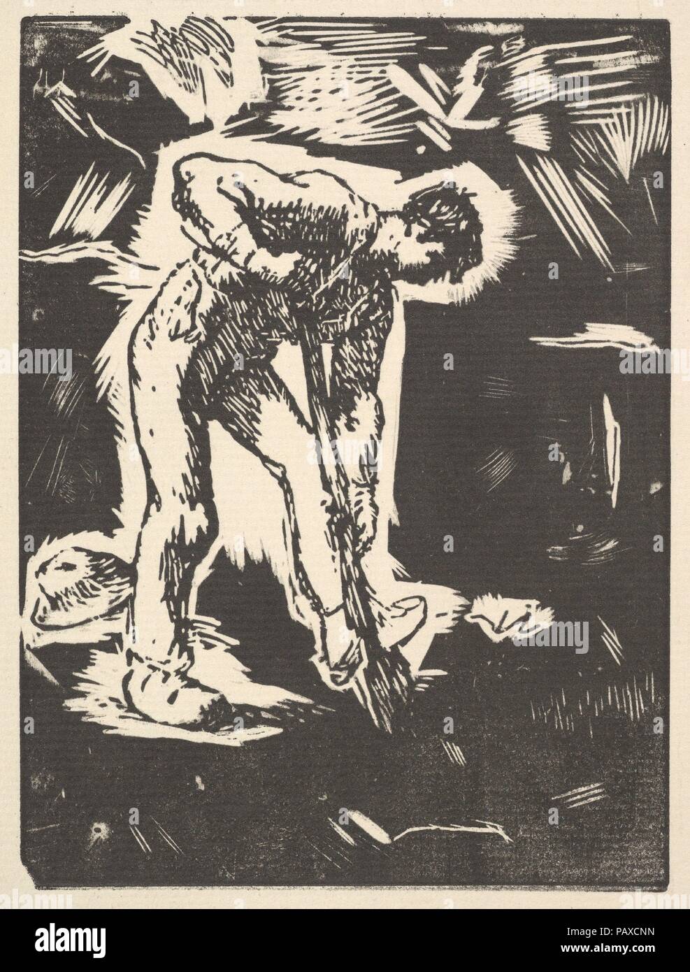 Digger. Artiste : Jean-François Millet (Gruchy, français 1814-1875) Barbizon. Dimensions : bloc : 4 1/8 x 5 1/2 in. (10,5 x 14 cm). Date : 1863. Musée : Metropolitan Museum of Art, New York, USA. Banque D'Images