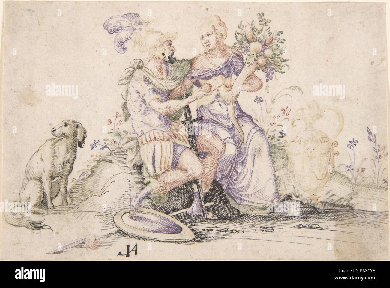 Mars et de Pomona. Artiste : Jost Amman (Suisse, Zurich avant 1539-1591 Nuremberg). Fiche technique : Dimensions : 4 1/8 x 6 1/8 in. (10,5 x 15,6 cm). Date : 1539-91. Musée : Metropolitan Museum of Art, New York, USA. Banque D'Images