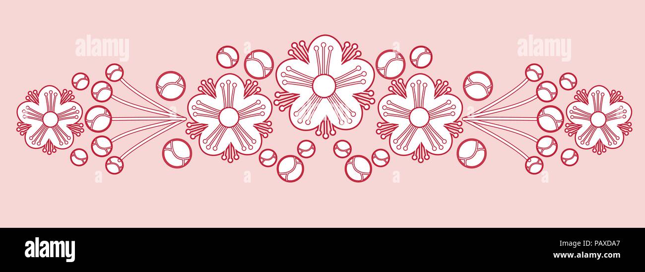 Myrtle stylisé Garland, EPS 8 vector ornament isolé sur fond rose clair. Illustration de Vecteur