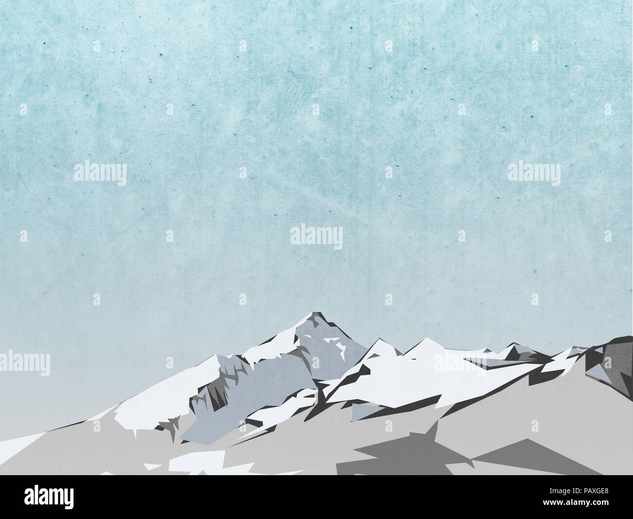 Paysage d'hiver illustration - montagne avec neige et ciel bleu peinture Banque D'Images