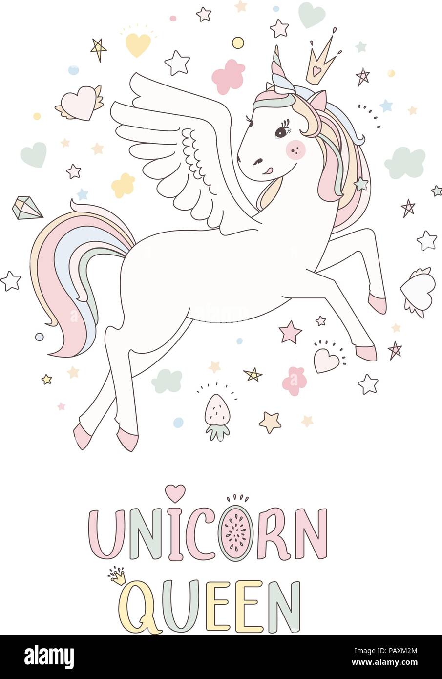 Sweet Cute Illustration Vecteur Unicorn Magie Dessin De