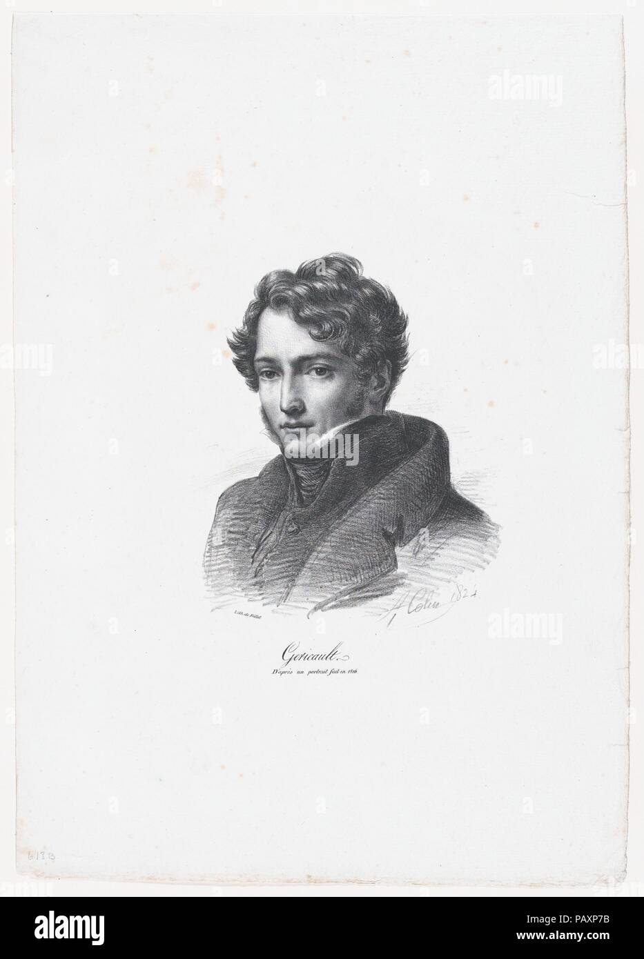 Portrait de Théodore Gericault. Artiste : Alexandre-Marie Colin (français, Paris 1798-1875 Paris) ; après Théodore Gericault (Français, Rouen 1791-1824 Paris). Fiche Technique : Dimensions : 16 3/8 x 11 9/16 in. (41,6 × 29,3 cm). Imprimante : Feillet (français, actif 1822-28). Date : 1824. Musée : Metropolitan Museum of Art, New York, USA. Banque D'Images