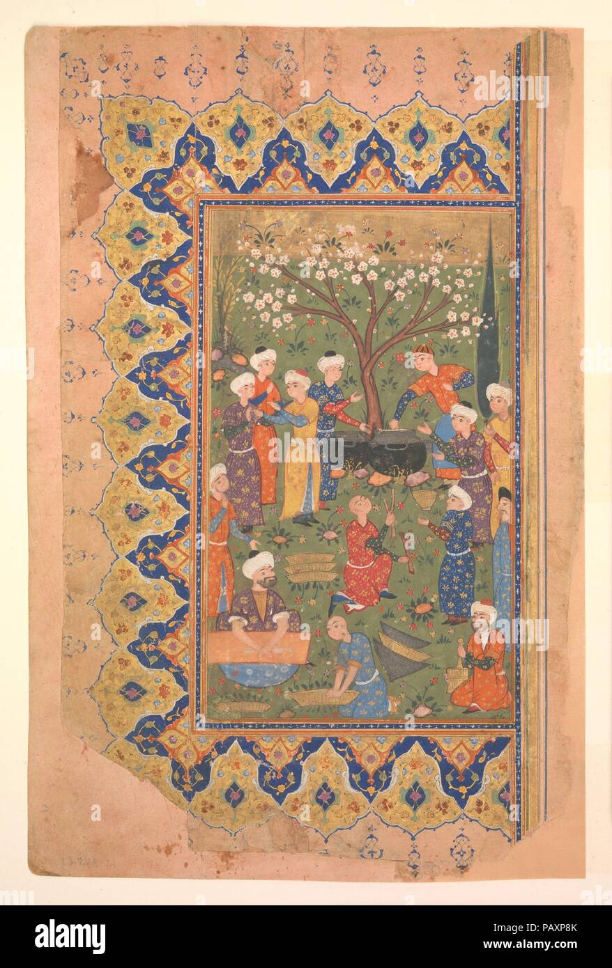 Un Noon-Day «Préparation de repas, d'un folio' Divan (Collected Works) de Mir 'Ali Shir'i Nava. Calligraphe : Qasim 'Ali de Shiraz. Dimensions : Peinture : H. 10 1/4 in. (26 cm) O. 5 7/8 in. (14,9 cm) Page : H. 10 1/2 in. (26,7 cm) O. 6 13/16 in. (17,3 cm) TMC : H. 19 1/4 in. (48,9 cm) 14 1/4 in. W. (36,2 cm). Date : 1580. Musée : Metropolitan Museum of Art, New York, USA. Banque D'Images