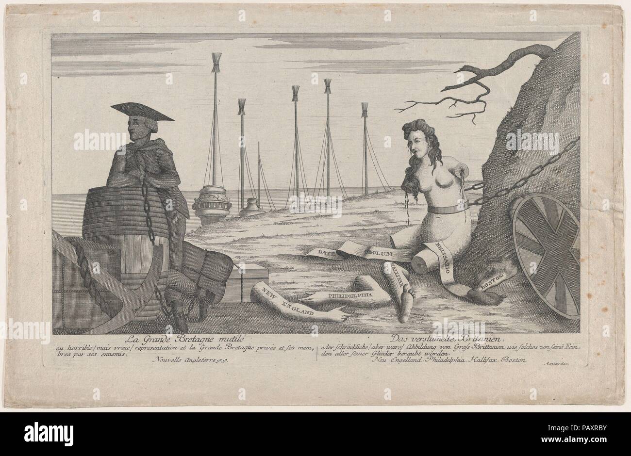 Guerre de postes. Artiste : Thomas Colley (British, active 1780-83). Dimensions : plateau : 9 5/8 x 13 13/16 in. (24,4 x 35,1 cm) : feuille 11 x 16 15/16 in. (28 x 43 cm). Publié dans : Londres. Editeur : William Richardson (1778-1812), actif britannique. Date : 1 mai 1782. Cette satire se rapporte à des factions politiques britanniques pendant la guerre d'indépendance, et montre Pitt, Keppel, Conway, Burke, Fox, Richmond à gauche, exhortant le Diable, à droite, poussez à Sandwich, Amherst, North, Mansfield dans les flammes de l'enfer. Derrière ce drame, la constitution est symbolisé par un dôme, avec un homme dans les stocks bein Banque D'Images