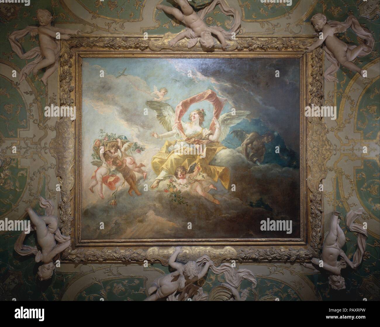 À l'aube. Artiste : Francesco Fontebasso (italien, 1689-1767) Venise Belluno. Dimensions : 78 x 94 1/2 in. (198,1 x 240 cm). Musée : Metropolitan Museum of Art, New York, USA. Banque D'Images