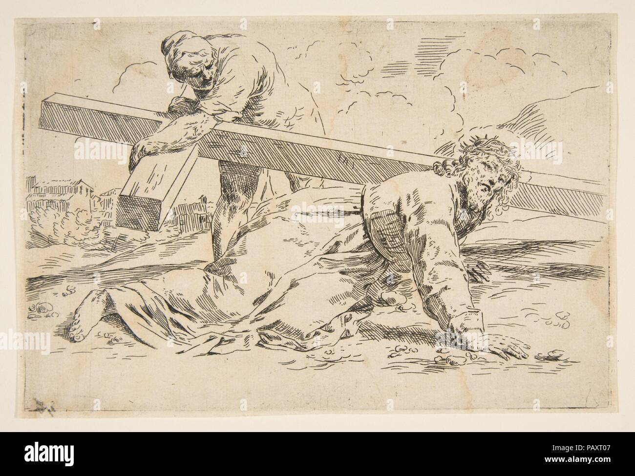 Le Christ portant la croix sur son dos, copie après Cantarini. Artiste : Simone Cantarini après (italien, 1612-1648). Dimensions : Plateau : 5 1/8 × 7 1/2 in. (13 × 19 cm). Date : ca. 1637-1639 ou après. Musée : Metropolitan Museum of Art, New York, USA. Banque D'Images