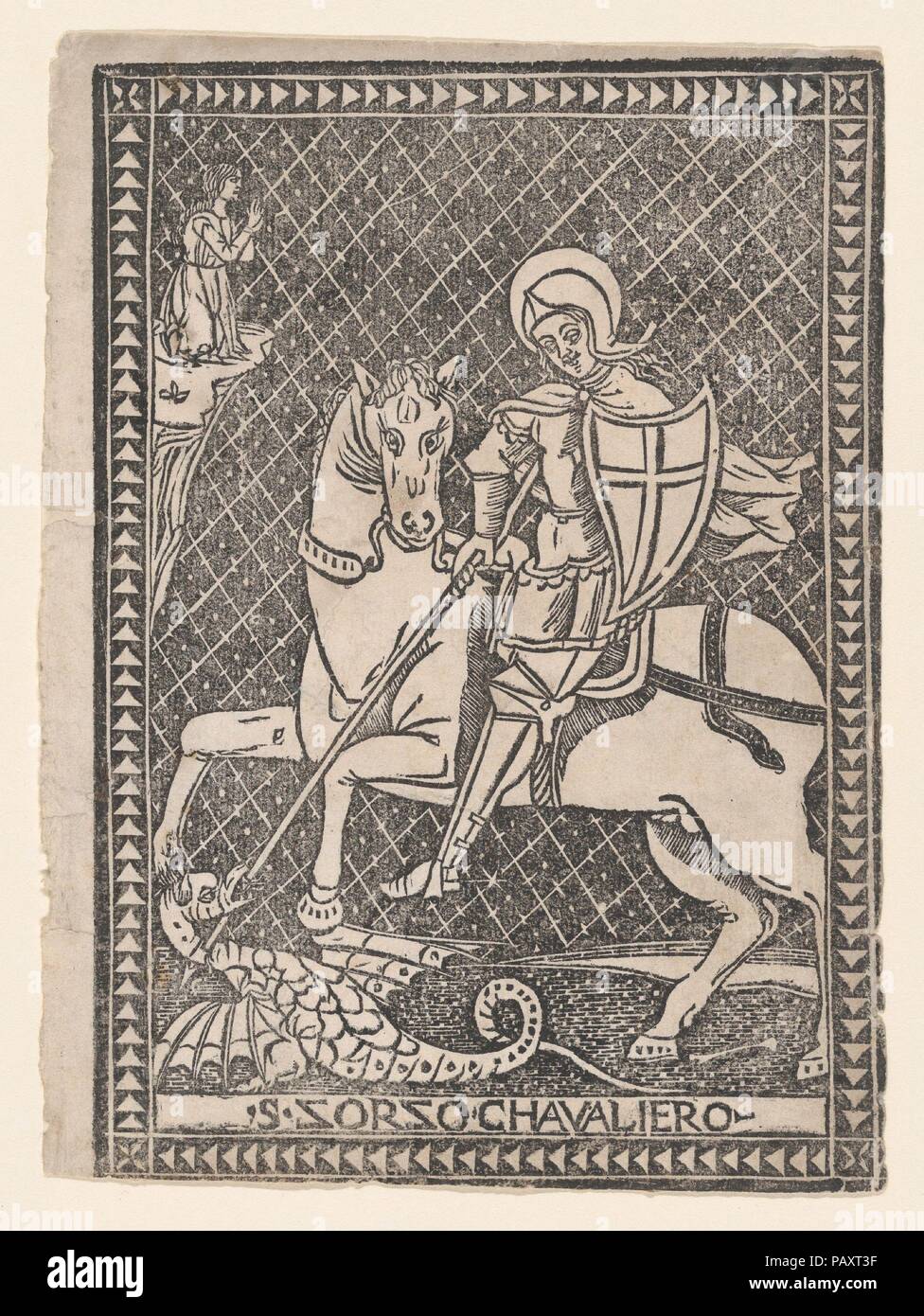 Saint George à cheval. Artiste : anonyme, l'italien. Fiche Technique : Dimensions : 7 1/2 x 5 1/2 in. (19 × 14 cm). Date : 1519. Musée : Metropolitan Museum of Art, New York, USA. Banque D'Images Saint George à cheval. Artiste : anonyme, l'italien. Fiche Technique : Dimensions : 7 1/2 x 5 1/2 in. (19 × 14 cm). Date : 1519. Musée : Metropolitan Museum of Art, New York, USA. Banque D'Images