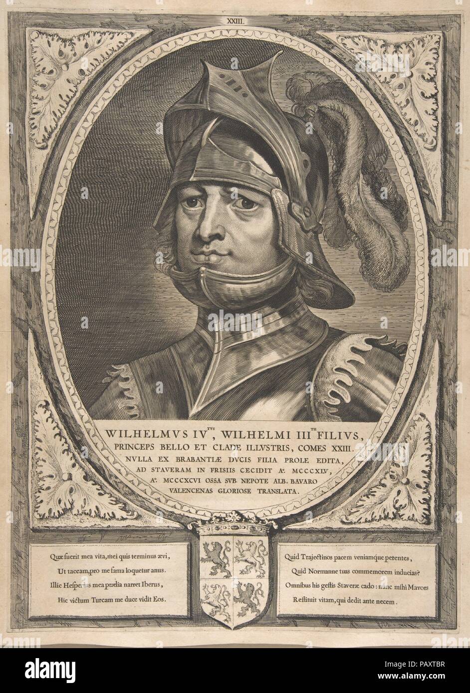 Guillaume IV de la série de chefs et de Comtesses, Zélande, Hollande et West-Frisia. Artiste : gravure de Cornelis Visscher (Néerlandais, Haarlem ( ?) 1629-1658 Amsterdam). Artiste et éditeur : Pieter Soutman (Néerlandais, ca. 1580-1657). Auteur : Écrit par Petrus Scriverius. Fiche technique : Dimensions : 20 x 15 7/16 1/16 in. (51,9 x 38,2 cm) plaque : 15 7/8 x 11 11/16 po. (40,4 x 29,7 cm). Series/portefeuille : Comtes et comtesses de la Hollande, la Zélande, et West-Frisia. Date : 1650. Musée : Metropolitan Museum of Art, New York, USA. Banque D'Images