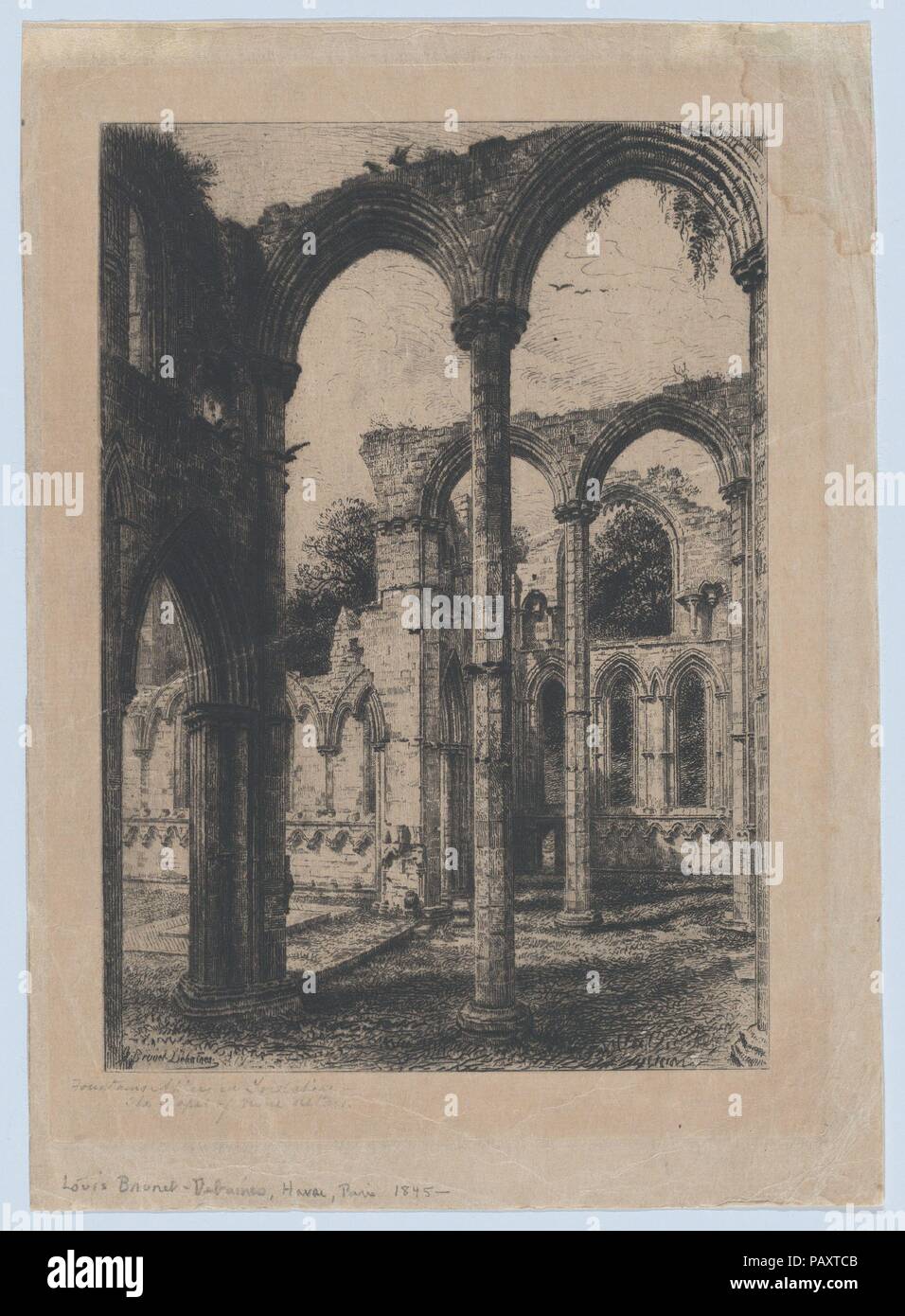 L'abbaye de Fountains au Yorkshire. Artiste : Alfred-Louis Brunet-Debaines (Français, Le Havre 1845-1939 Hyères) ; Après William Lionel Wyllie (britannique, Londres 1851-1931 Londres). Fiche Technique : Dimensions : 11 × 5/16 8 1/8 in. (28,7 × 20,6 cm) Plaque : 10 1/4 × 7 1/2 in. (26 × 19 cm). Date : fin du xixe siècle, début du xxe siècle. Musée : Metropolitan Museum of Art, New York, USA. Banque D'Images